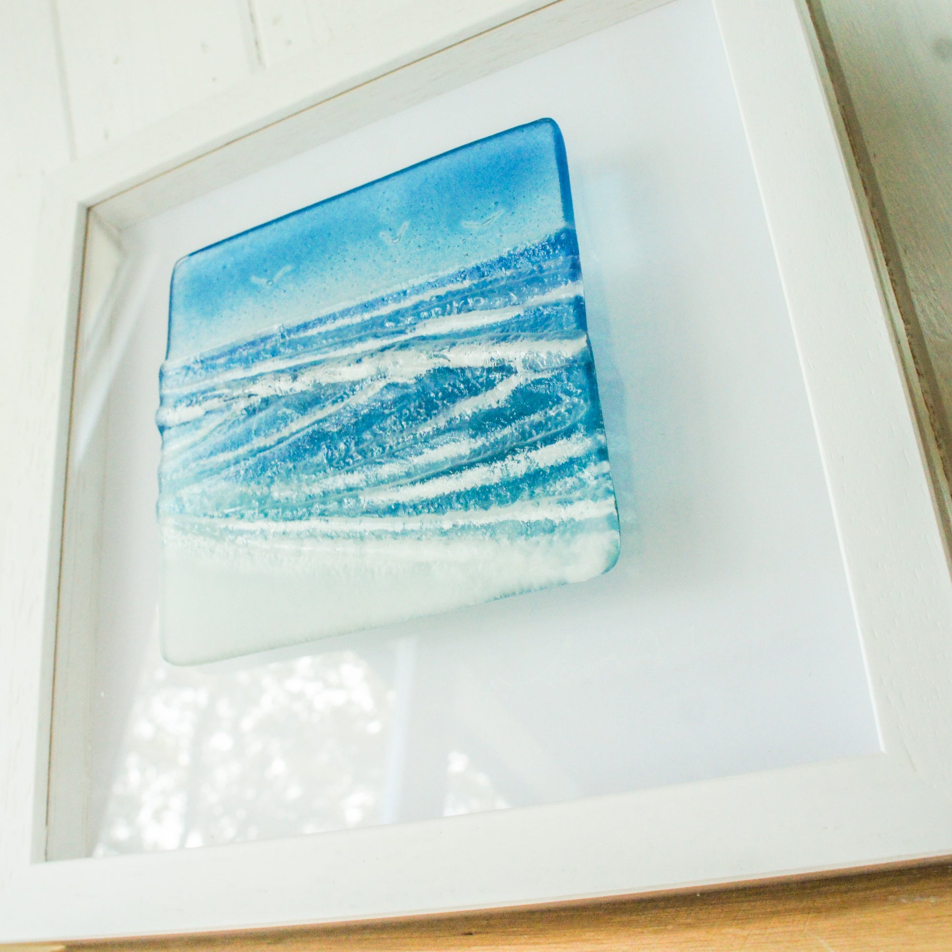Wave in a Box Fused Glass Wall Art