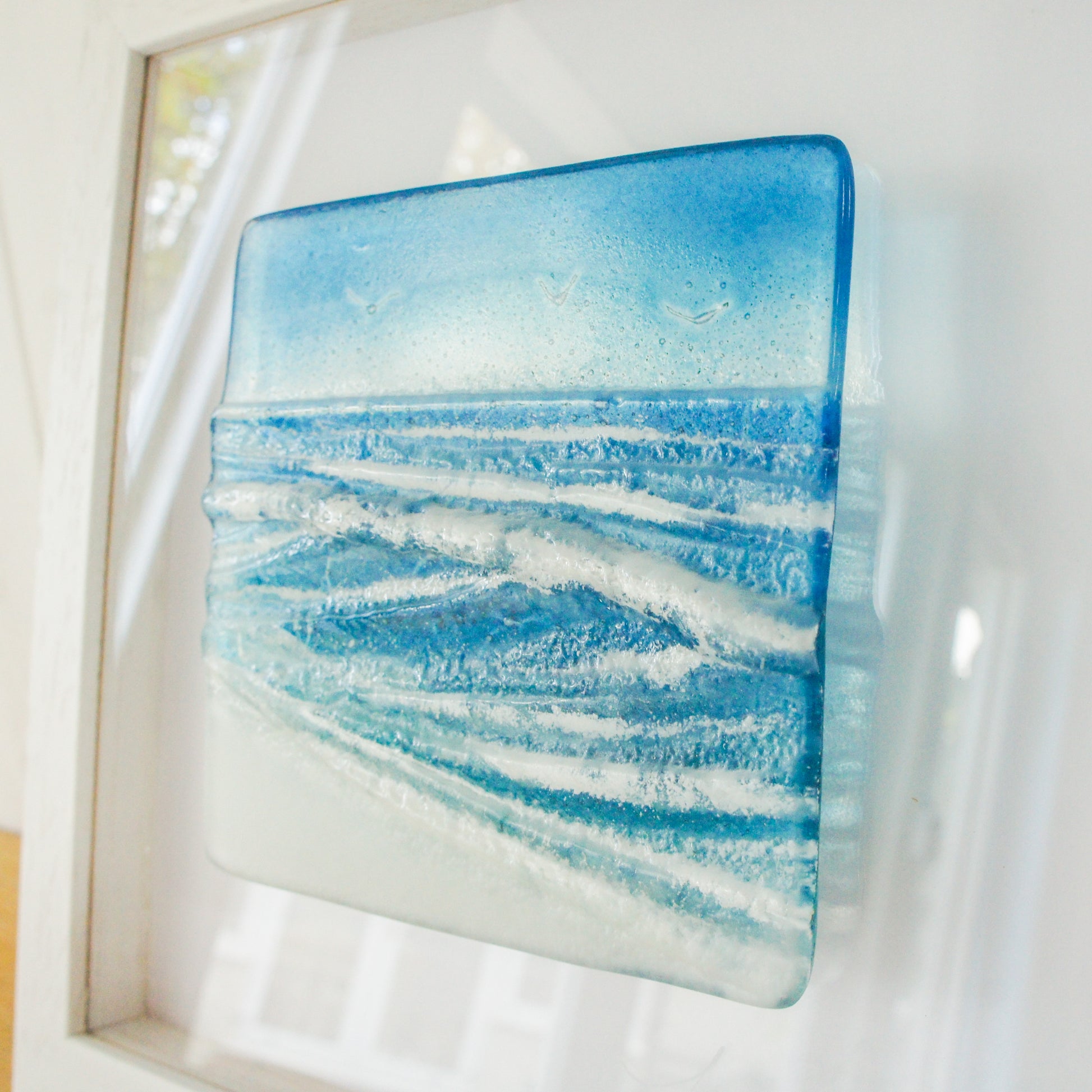 Wave in a Box Fused Glass Wall Art