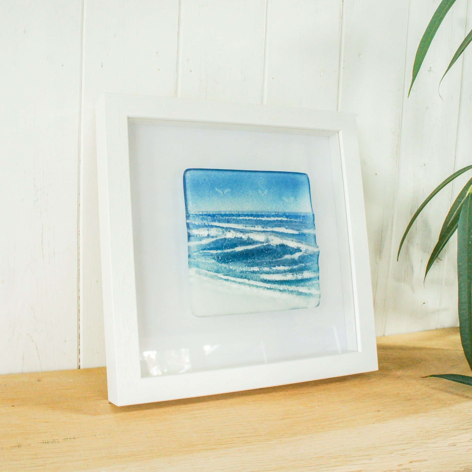 Wave in a Box Fused Glass Wall Art