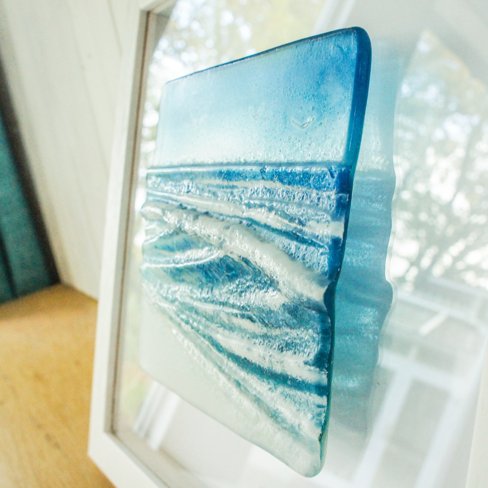 Wave in a Box Fused Glass Wall Art