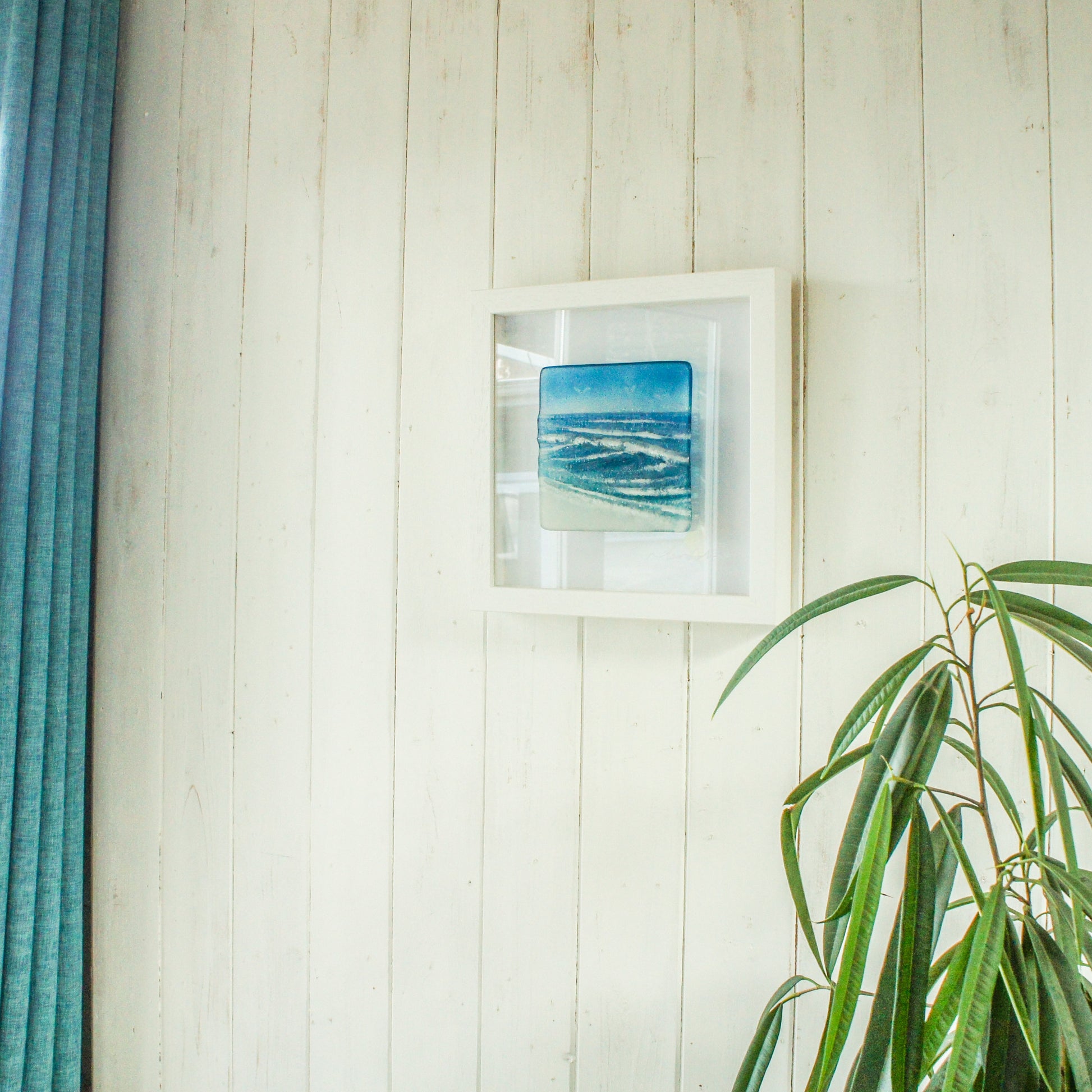 Wave in a Box Fused Glass Wall Art