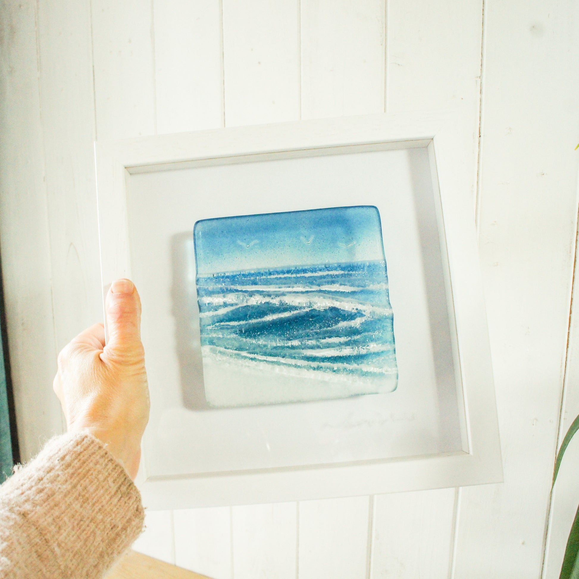 Wave in a Box Fused Glass Wall Art
