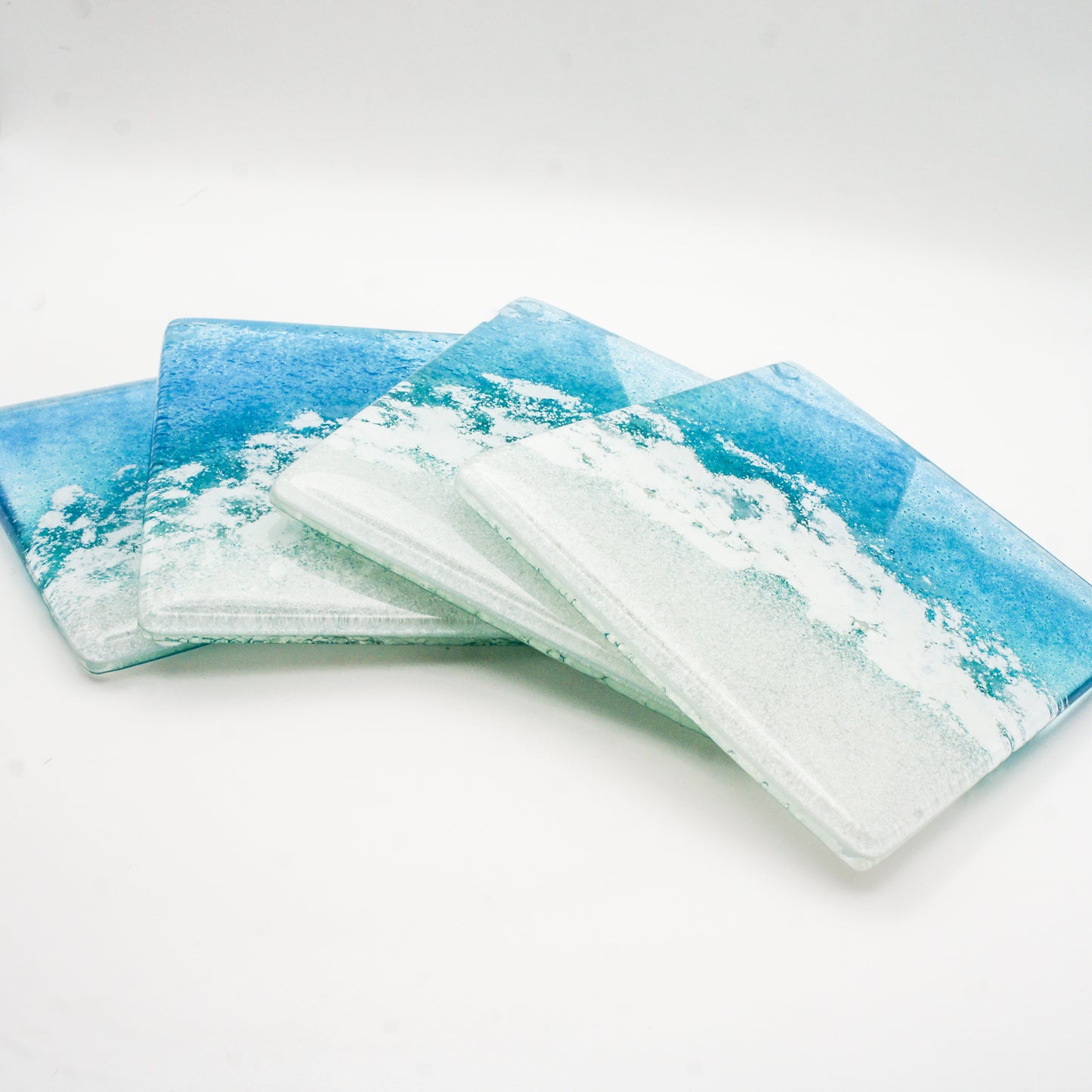4 Paradise Turquoise Fused Glass Coasters
