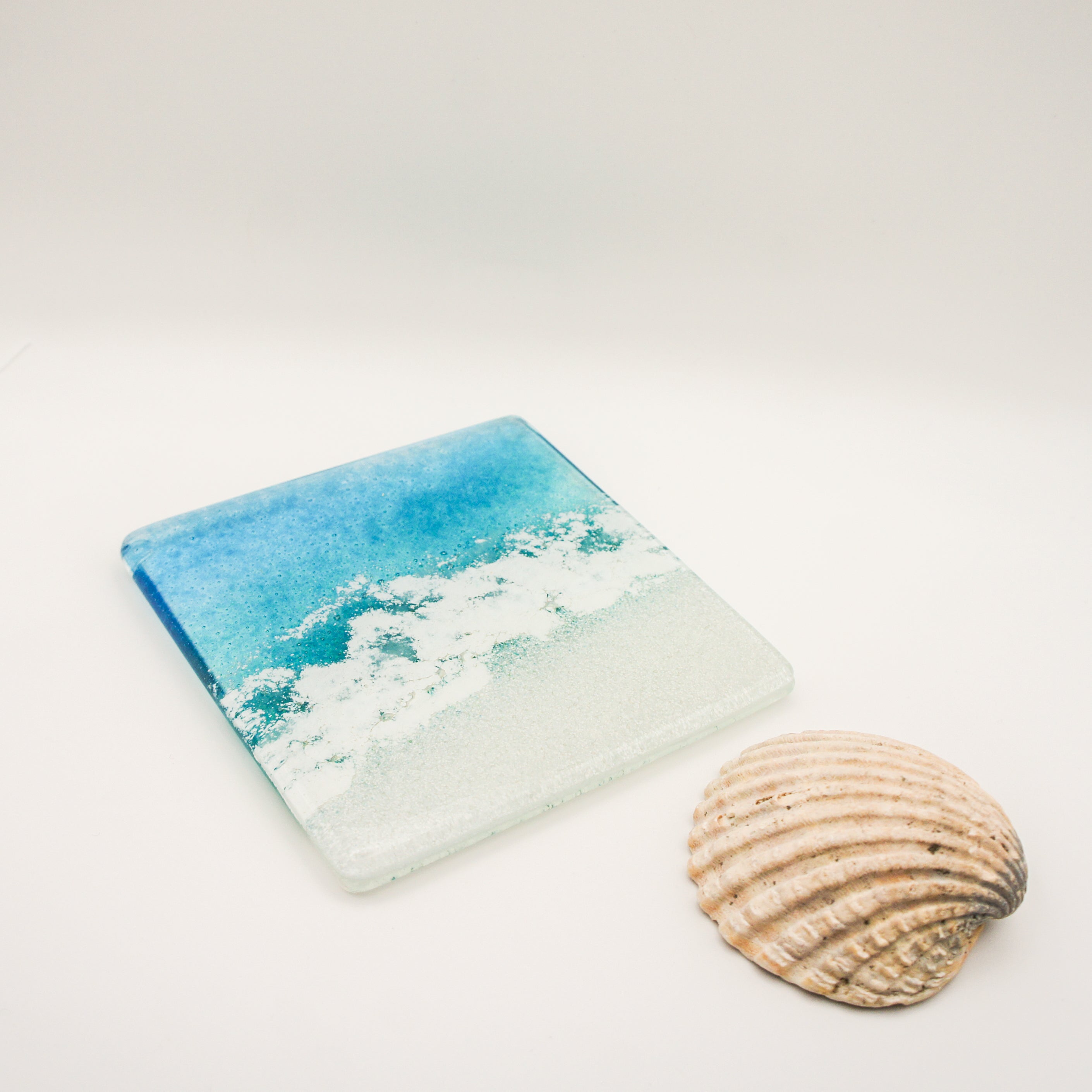 2 Paradise Turquoise Fused Glass Coasters Matt Adkins at Glass Relief Ltd