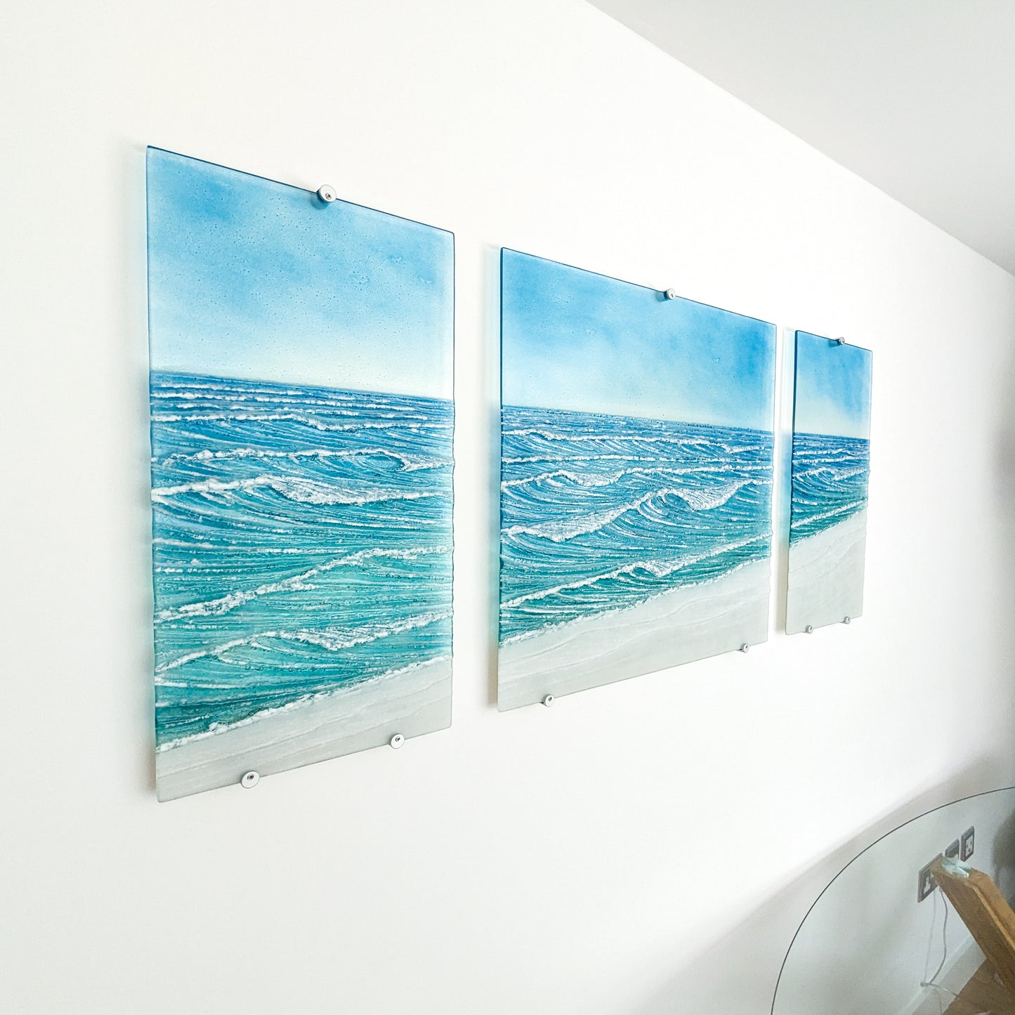 triptych fused glass wave wall art extra large 3D textured