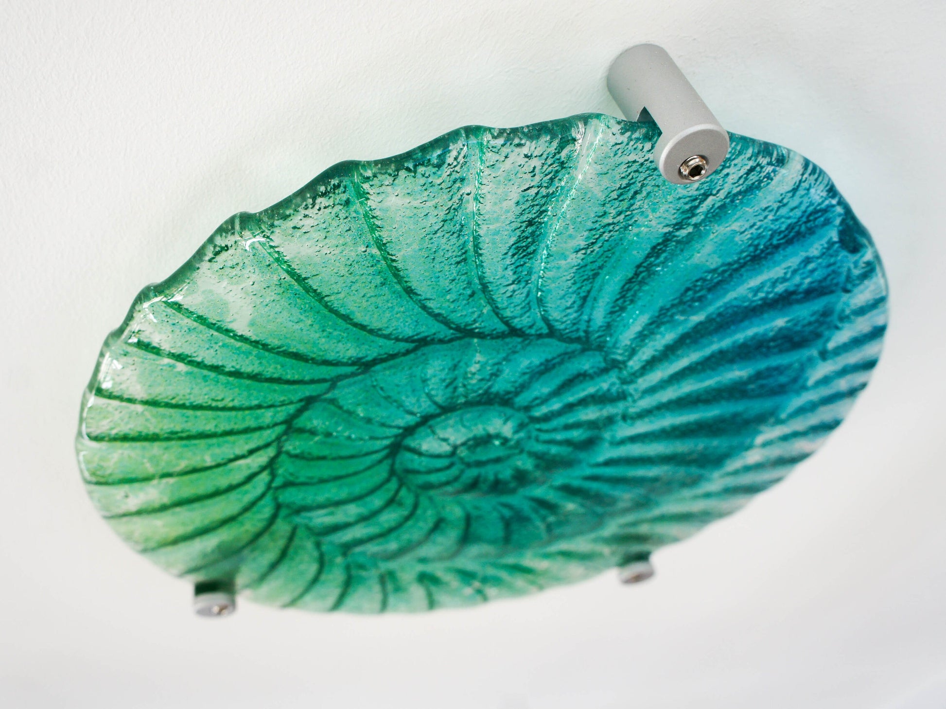 Round Ammonite Wall Art 29cm(11 1/2"), Blue Green Circle Ammonite Fused Glass Sculpture Wall Abstract Art, Fossil Nautilus Bathroom Decor