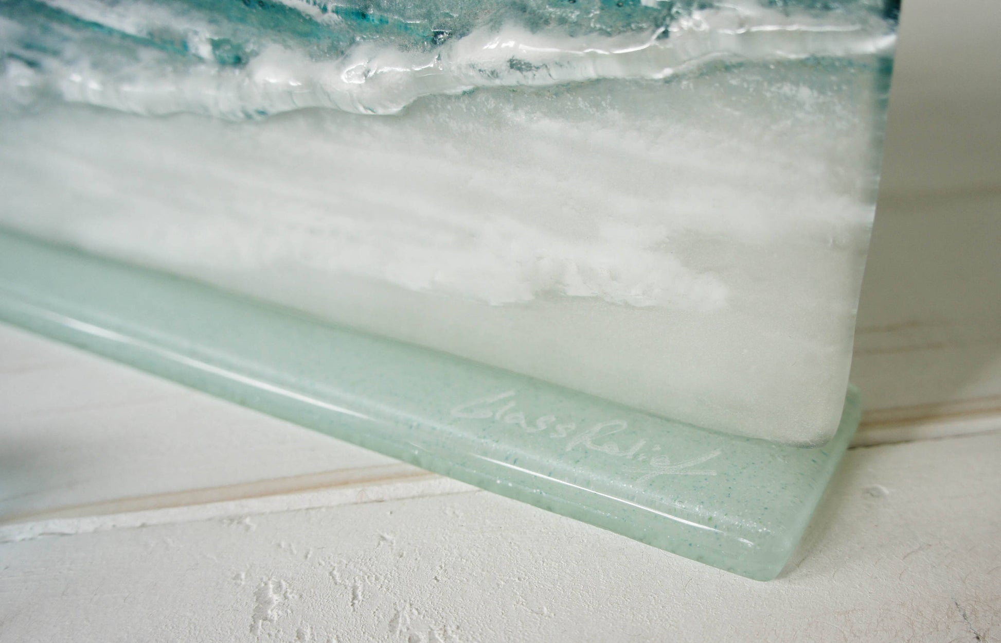 Square Wave Stand Sun 22x20cm(8 1/2x7 3/4"), Breaking Glass Wave, Teal Wave Sea Art, Fused Glass Art, Sea Glass Art, Wave Model 3 Sun