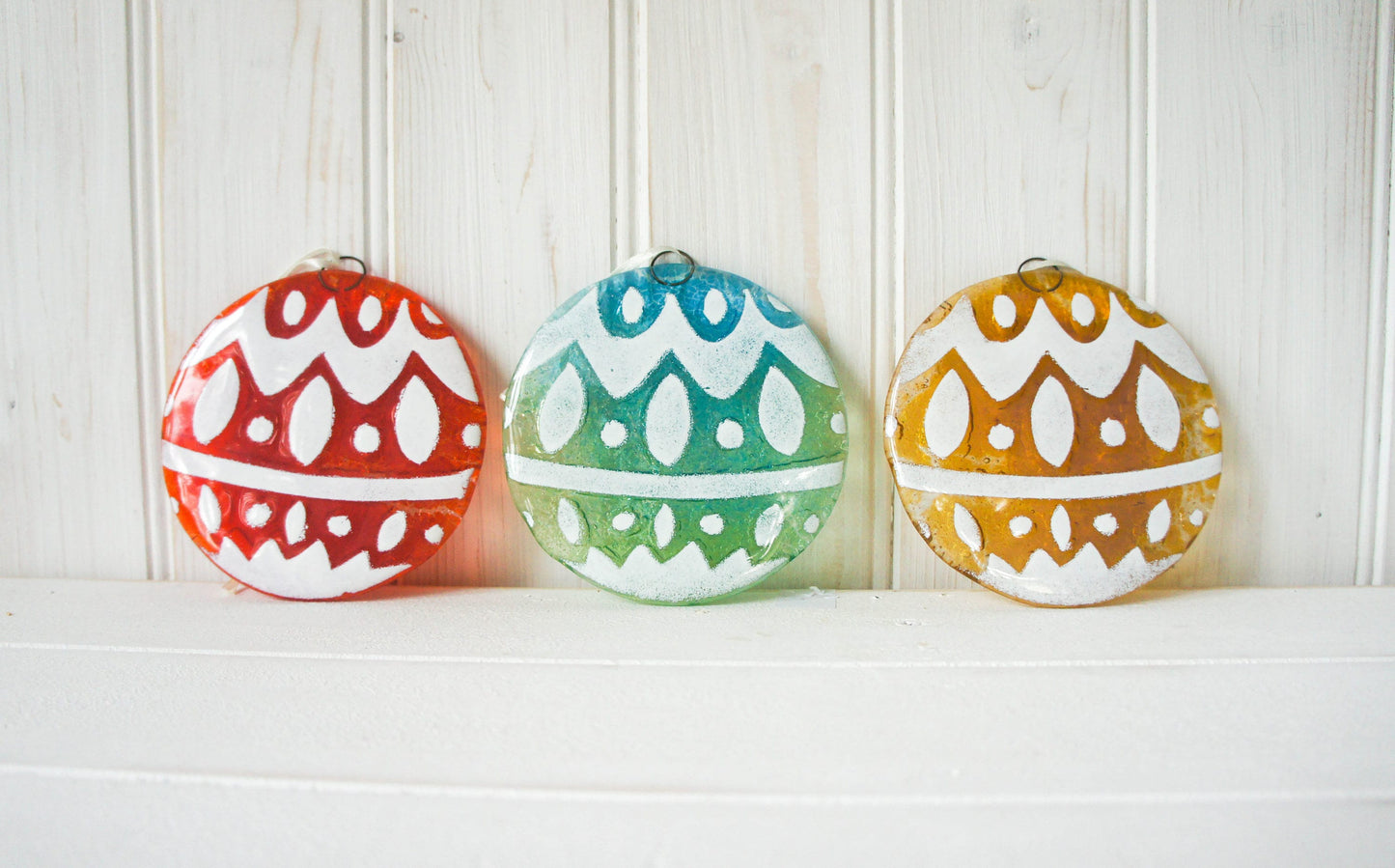 3 Bauble Glass Decoration-FREE UK SHIPPING-Gold/Turquoise/Red and White Christmas Decoration-12cm / 5" diameter