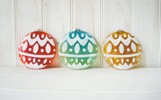 3 Bauble Glass Decoration-FREE UK SHIPPING-Gold/Turquoise/Red and White Christmas Decoration-12cm / 5" diameter
