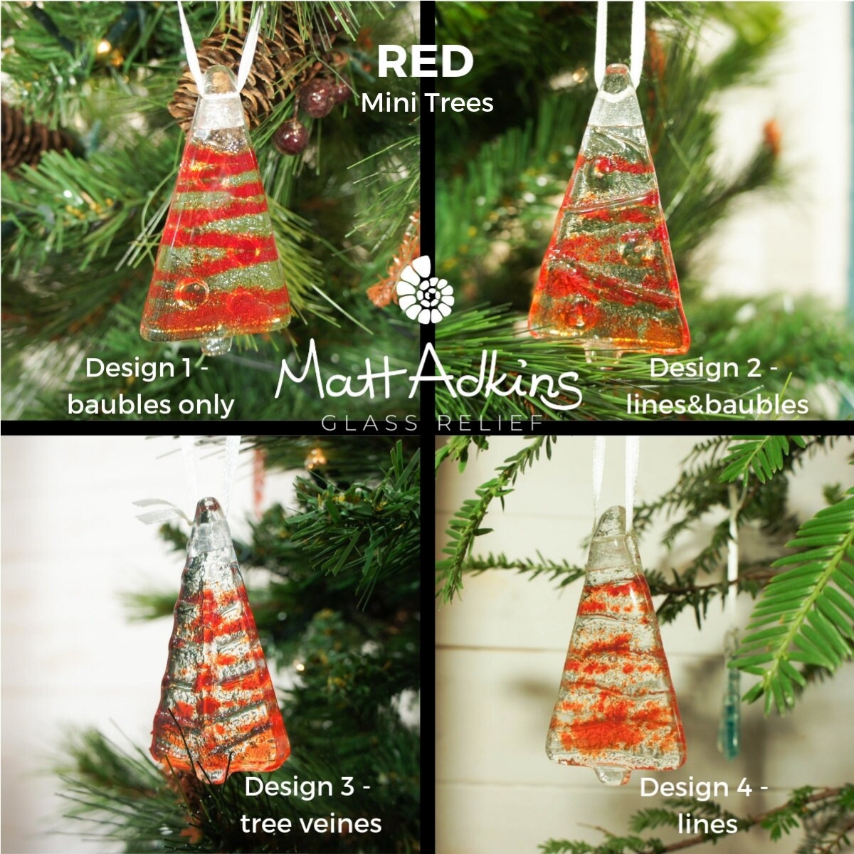 red fused glass christmas decorations, glass christmas trees, glass christmas hanging decorations, glass christmas ornaments
