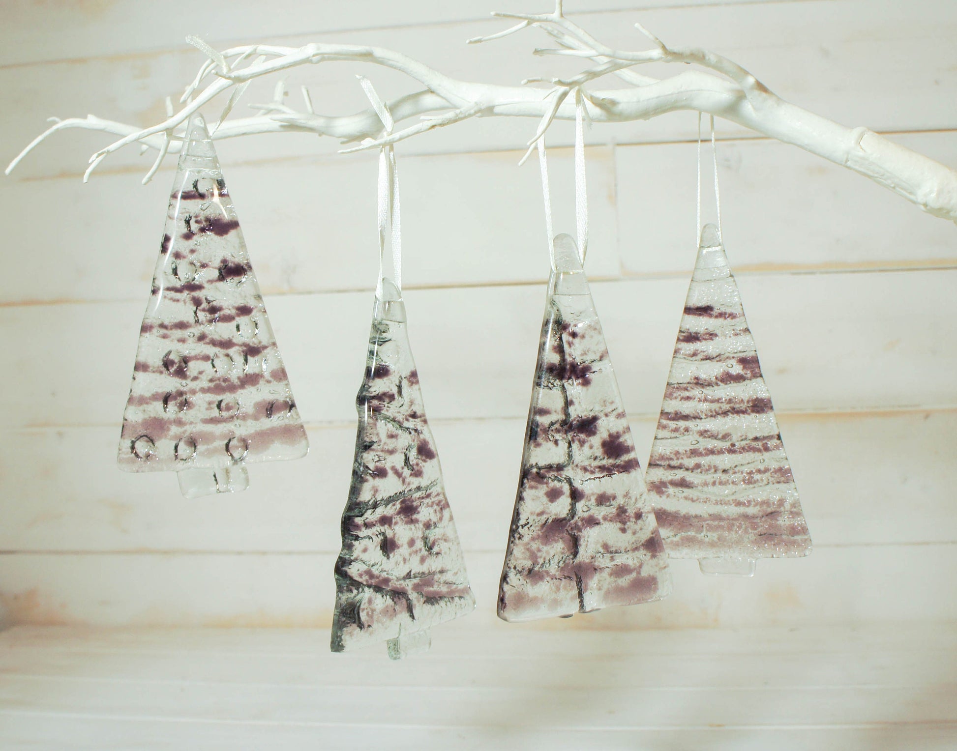 2 to 6 Medium glass Christmas trees decorations at 12cm/4", choose colours 8 available, hanging glass Christmas tree ornament