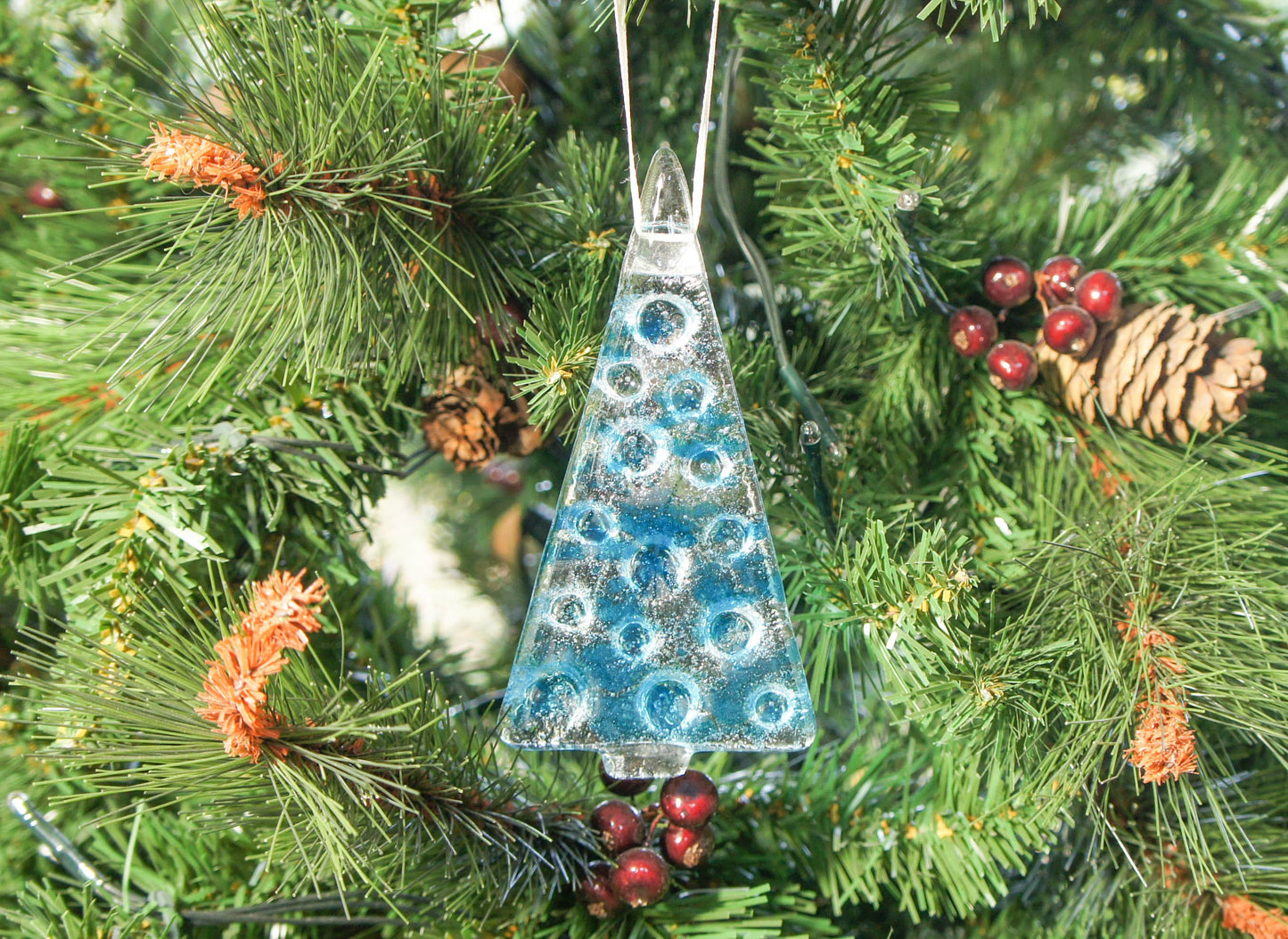 2 to 6 medium blue Christmas trees, blue Christmas Decoration-12cm / 3 3/4" high hanging glass tree Christmas tree decoration