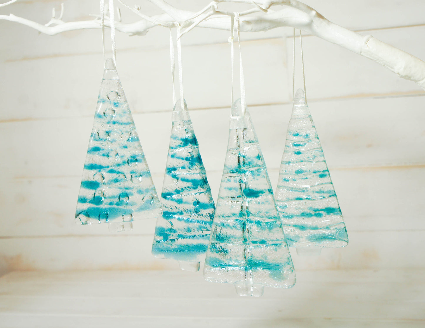 2 to 6 medium turquoise trees, teal hanging Christmas Decoration 12cm / 3 3/4" tall-glass tree Christmas decoration