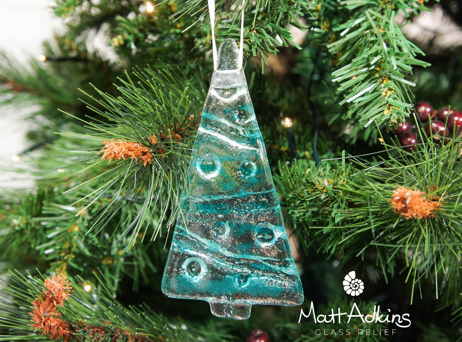 2 to 6 medium turquoise trees, teal hanging Christmas Decoration 12cm / 3 3/4" tall-glass tree Christmas decoration