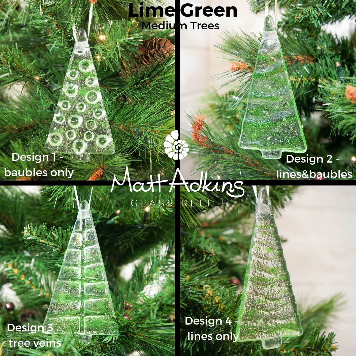 2 to 6 medium lime green trees, hanging lime green Christmas Decoration, 12cm/3 3/4"tall-glass tree Christmas tree decoration