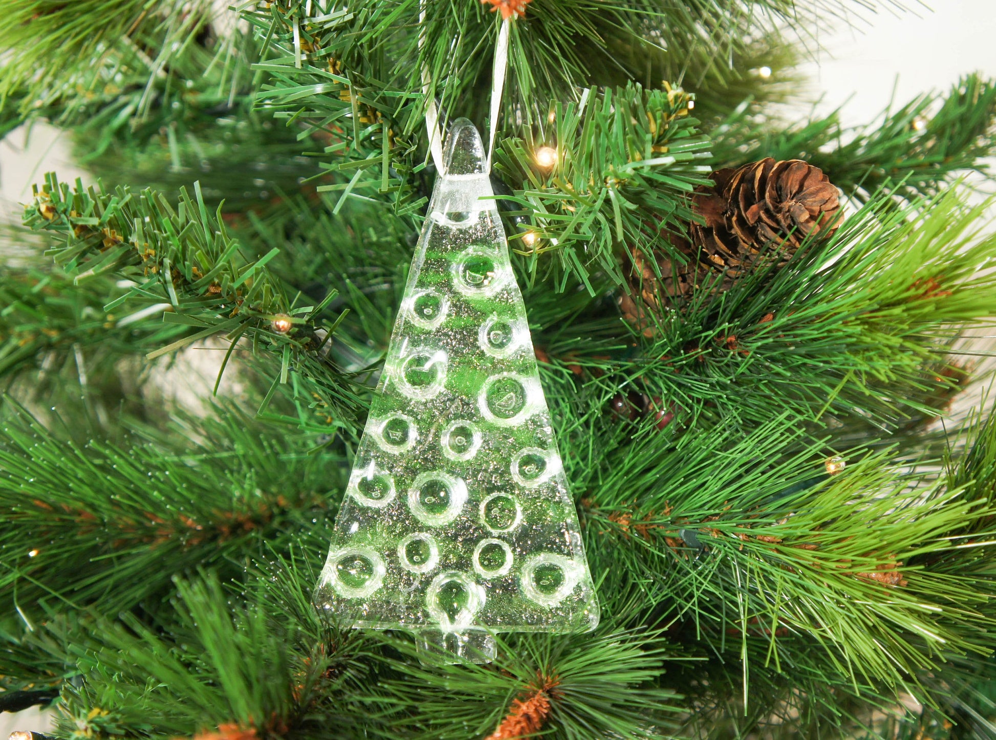 2 to 6 medium lime green trees, hanging lime green Christmas Decoration, 12cm/3 3/4"tall-glass tree Christmas tree decoration