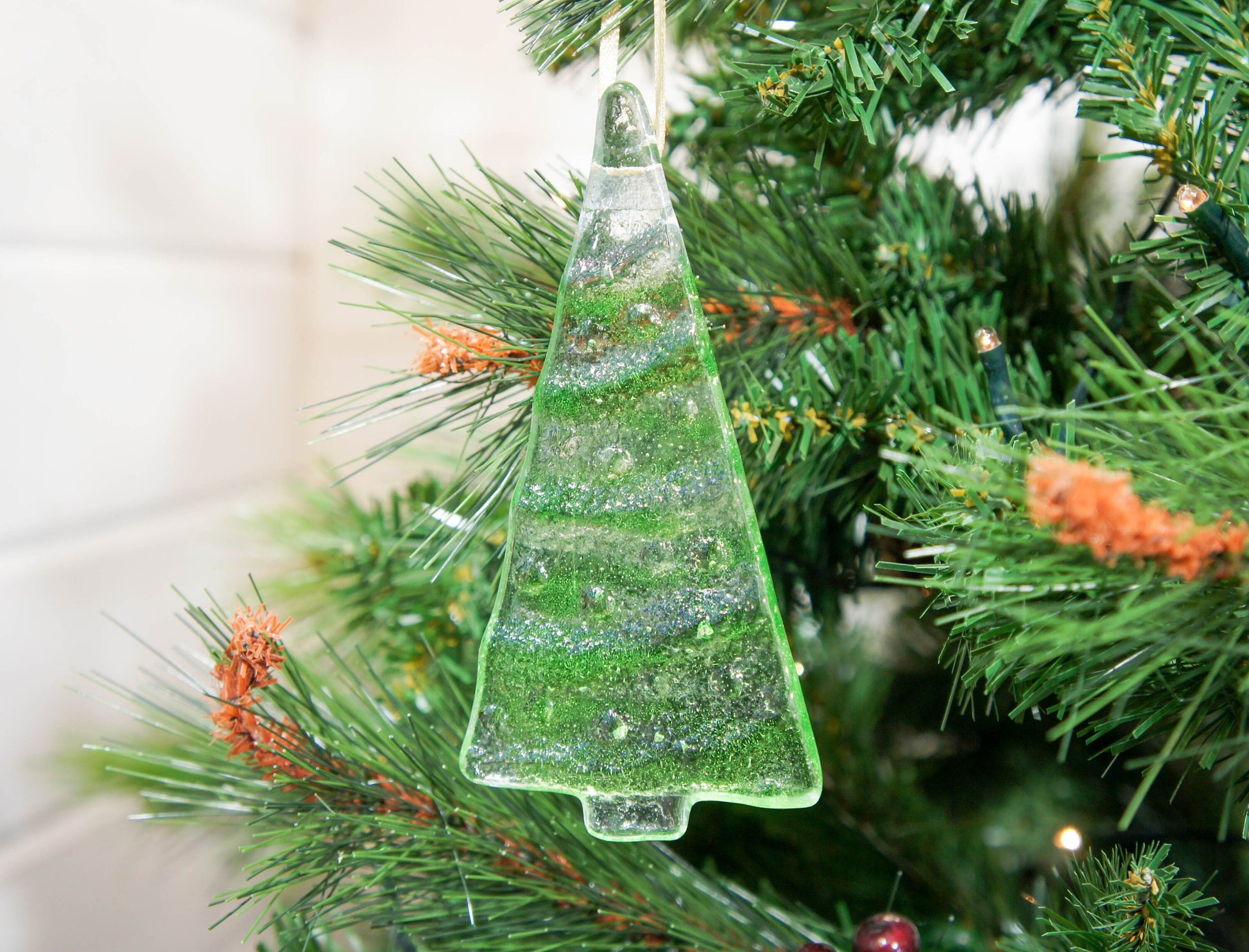 2 to 6 medium lime green trees, hanging lime green Christmas Decoration, 12cm/3 3/4"tall-glass tree Christmas tree decoration