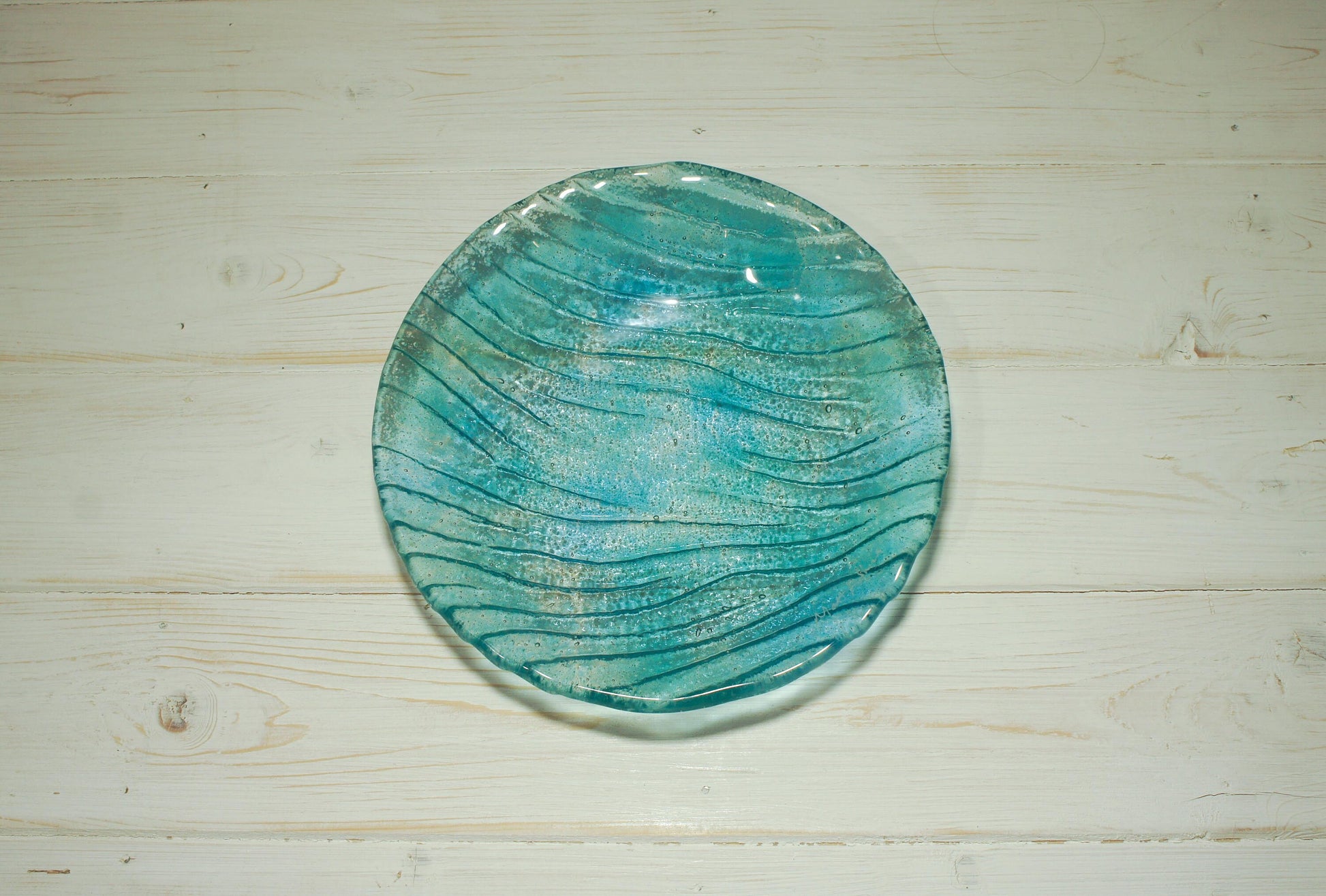 Turquoise Blue Seabed Bowl 20cm(8") | Small Teal Turquoise Blue Seabed Fused Glass Fruit Bowl | Key Rest Glass Ornament | Beach Table Decor