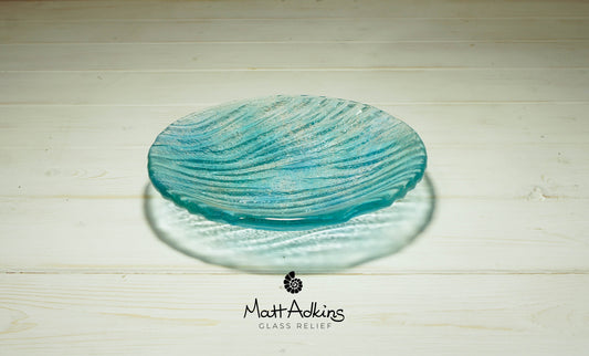 Turquoise Blue Seabed Bowl 20cm(8") | Small Teal Turquoise Blue Seabed Fused Glass Fruit Bowl | Key Rest Glass Ornament | Beach Table Decor