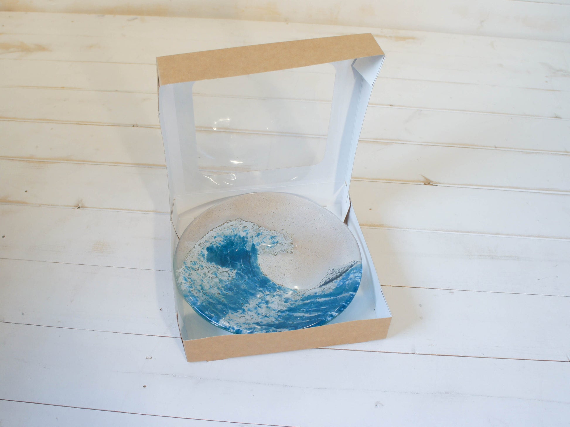 Blue Wave Bowl 20cm(8"), blue fused glass bowl, key bowl, handmade bowl, jewellery holder, decorative bowl, nautical gifts, sea glass art