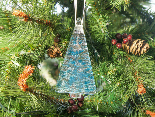 2 to 6 medium blue Christmas trees, blue Christmas Decoration-12cm / 3 3/4" high hanging glass tree Christmas tree decoration