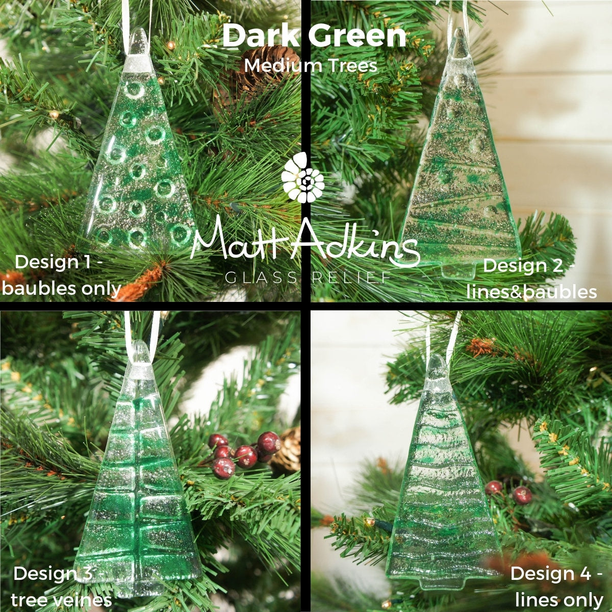2 to 6 medium dark green Chritmas trees ornament, hanging dark green Christmas Decoration 12cm/3 3/4" tall-glass tree Christmas decoration