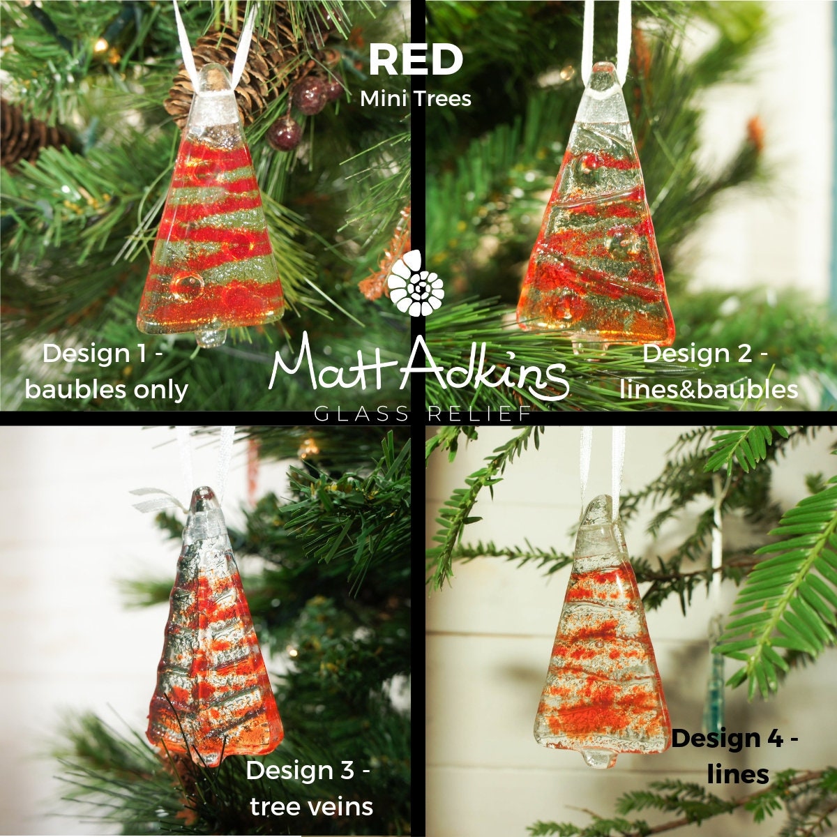 fused glass christmas decorations, glass christmas trees, glass christmas hanging decorations, glass christmas ornaments