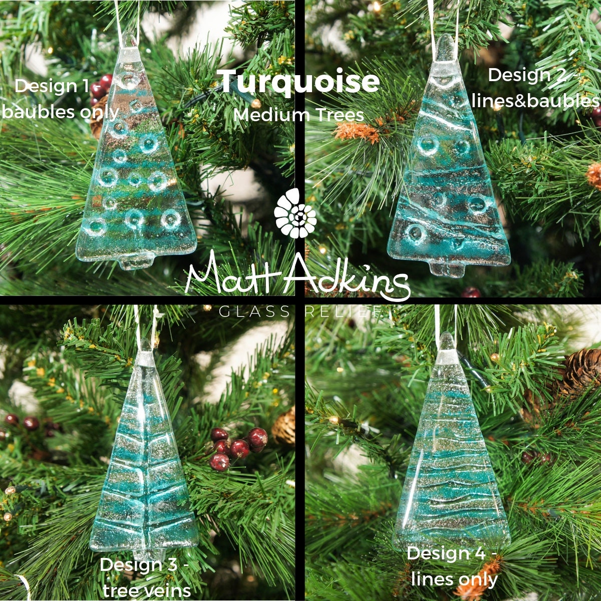 2 to 6 medium turquoise trees, teal hanging Christmas Decoration 12cm / 3 3/4" tall-glass tree Christmas decoration