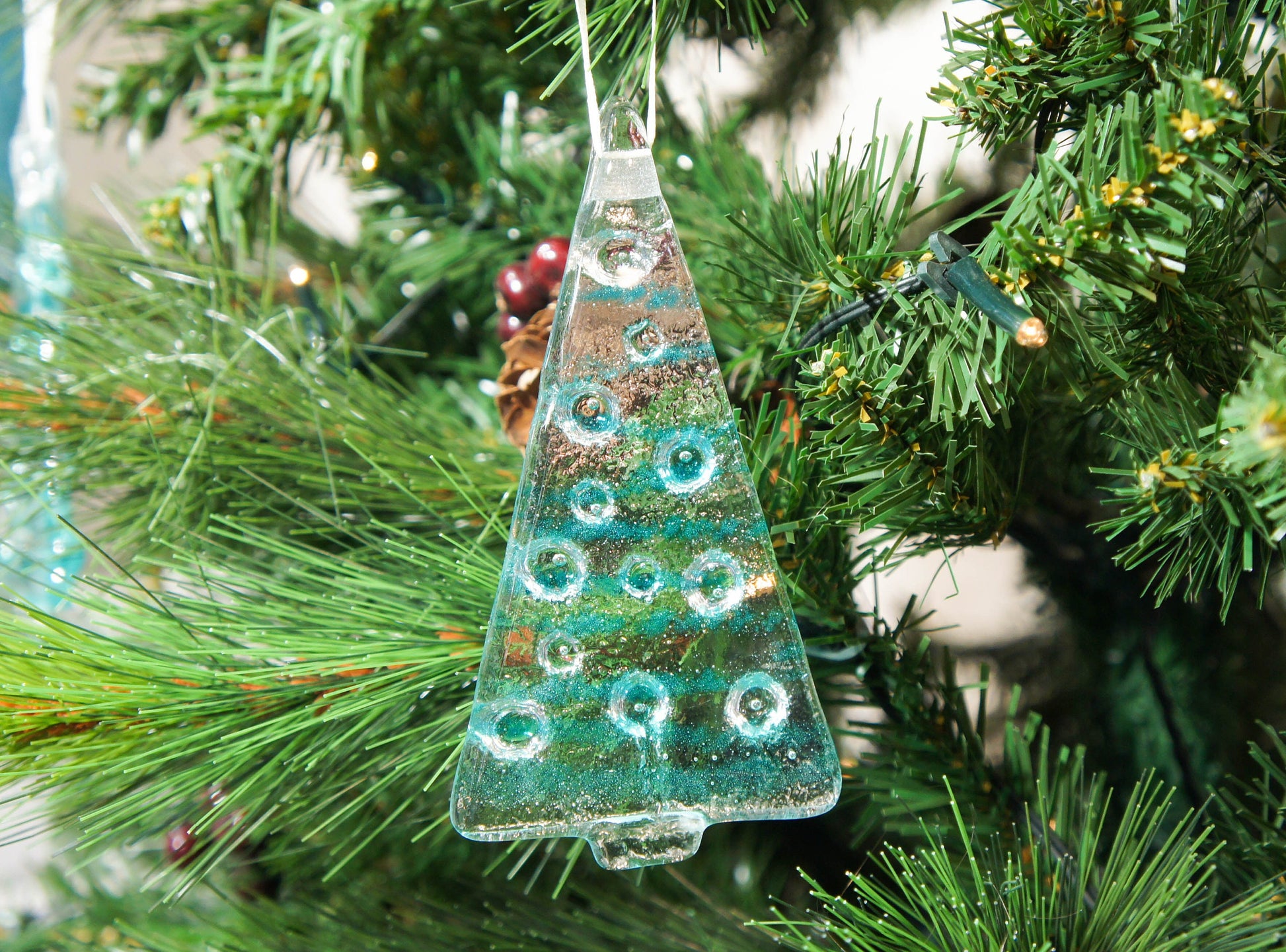 2 to 6 medium turquoise trees, teal hanging Christmas Decoration 12cm / 3 3/4" tall-glass tree Christmas decoration