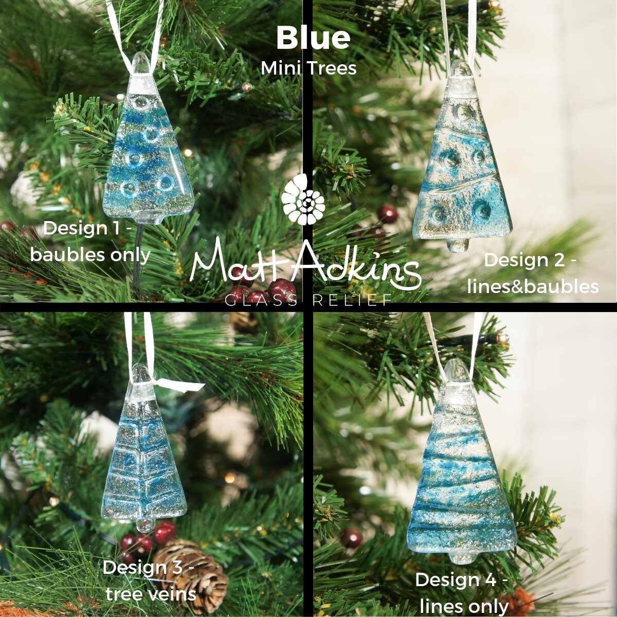 fused glass christmas decorations, glass christmas trees, glass christmas hanging decorations, glass christmas ornaments