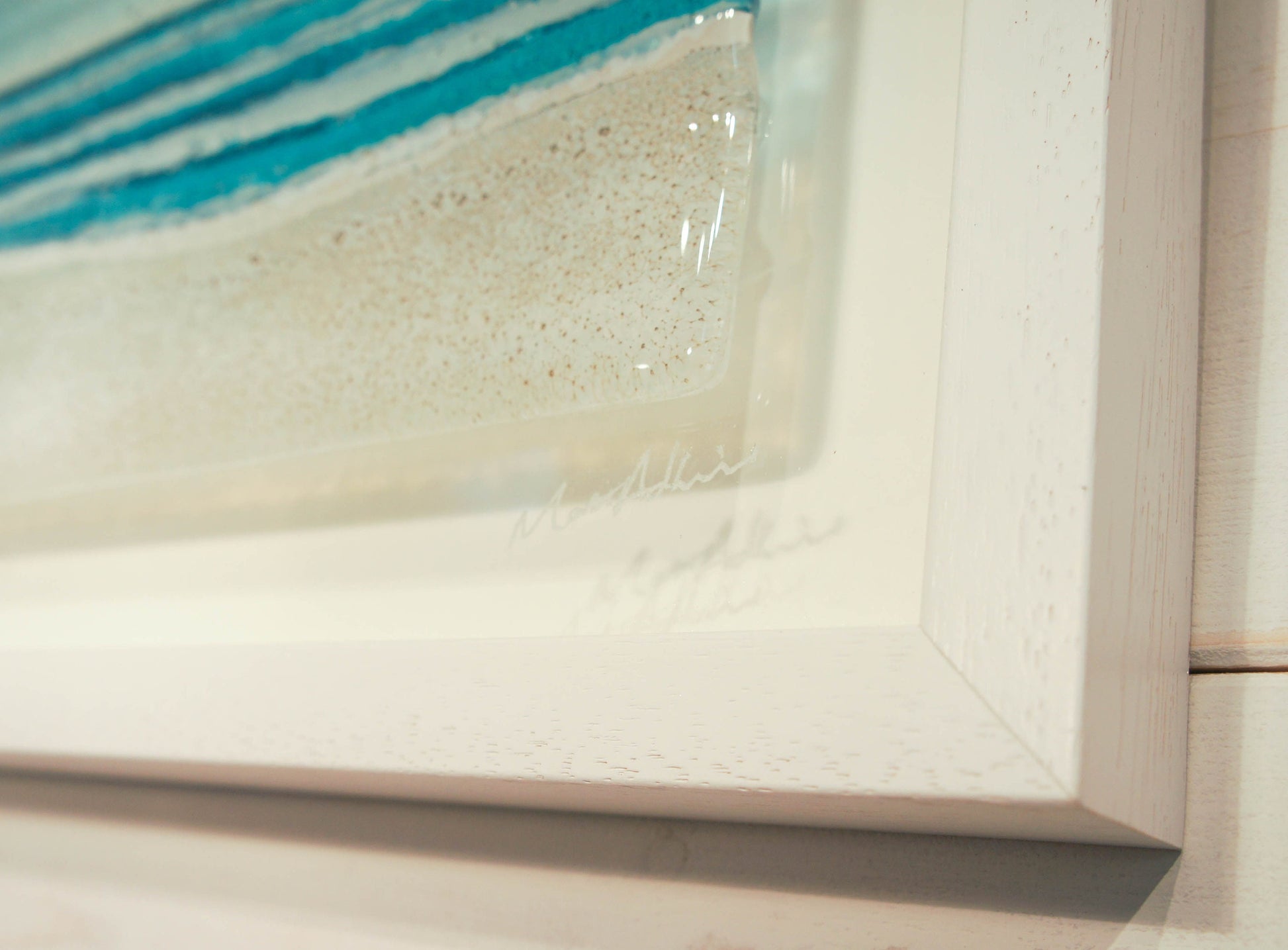 Large Landscape Beach Frame (45cmx25cm/18x10"), Panoramic Blue Beach Fused Glass Frame, Sea Glass Coastal Wall Art birds sky sand