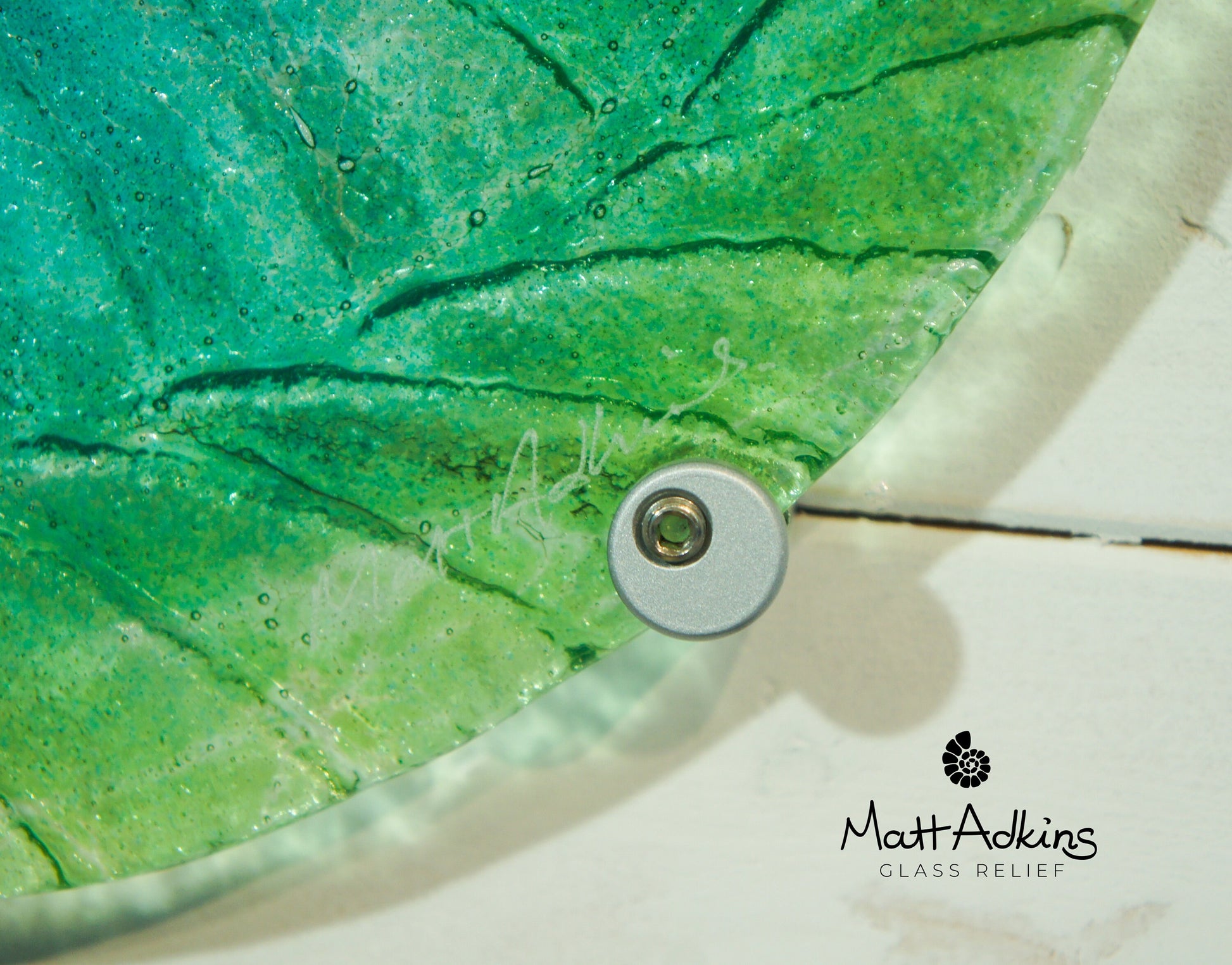 Round Ammonite Wall Art 29cm(11 1/2"), Blue Green Circle Ammonite Fused Glass Sculpture Wall Abstract Art, Fossil Nautilus Bathroom Decor