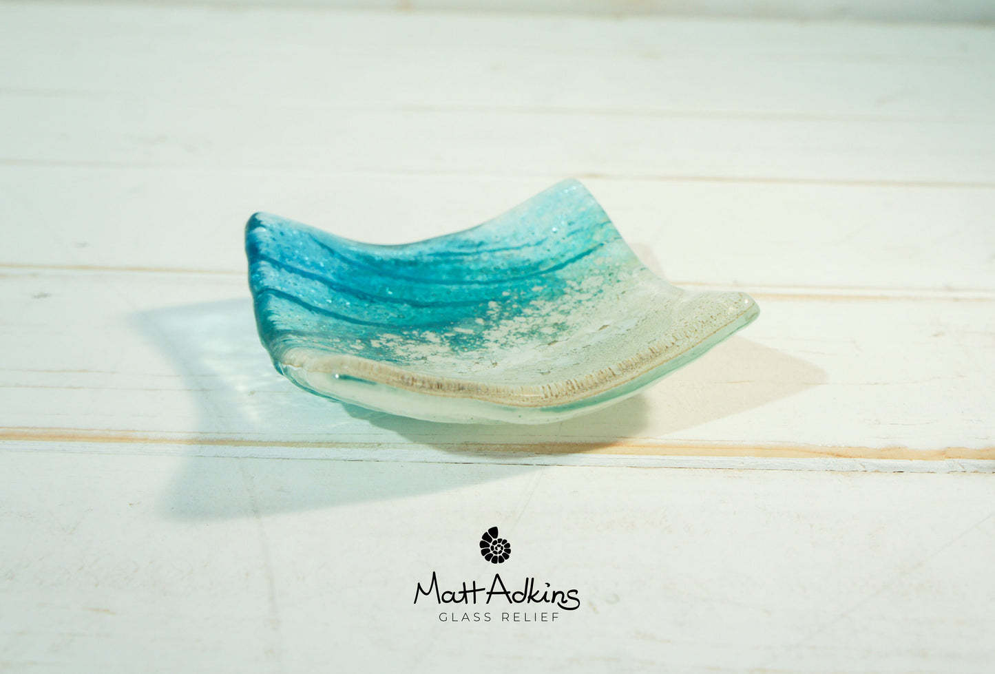 Sea Turquoise Blue handmade Ring Dish 10cm, fused glass trinket, coastal ring dish, fossil handmade dish, teal dish, seabed dish, ring holder, turquoise dish, coastal dish