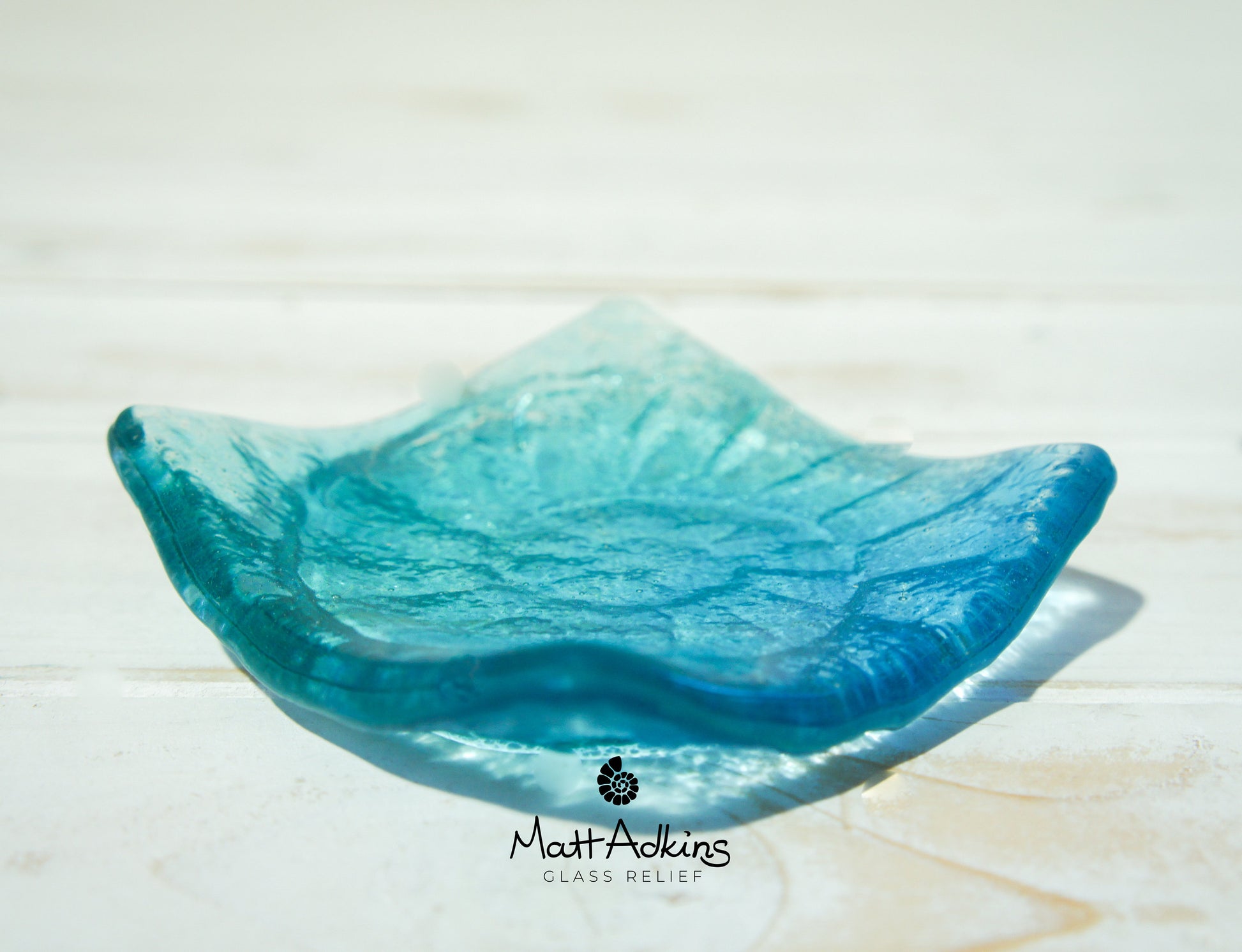 Ammonite Turquoise Blue handmade Ring Dish 10cm, fused glass trinket, ammonite ring dish, fossil handmade dish, teal dish, seabed dish, ring holder, turquoise dish, coastal dish