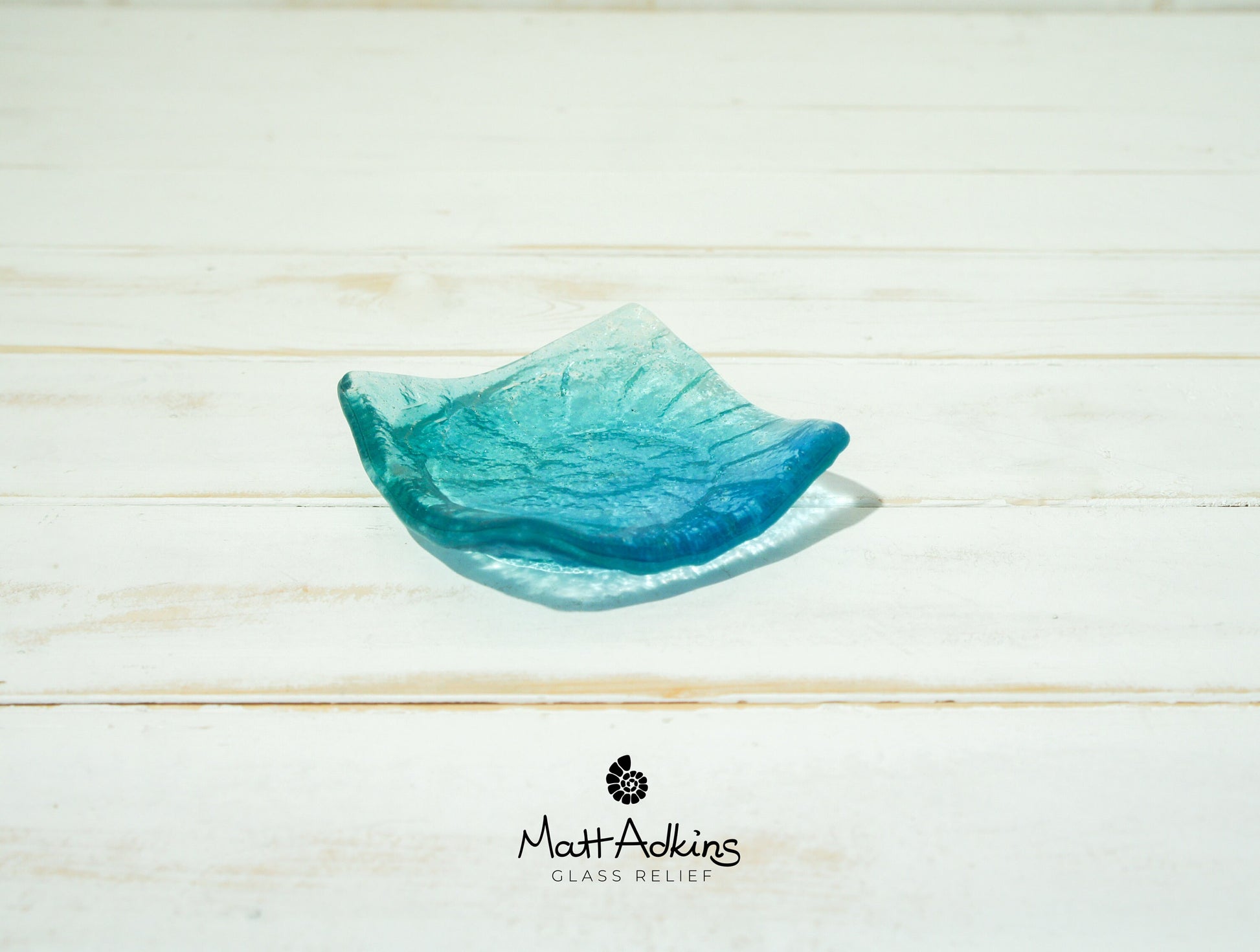 Ammonite Turquoise Blue handmade Ring Dish 10cm, fused glass trinket, ammonite ring dish, fossil handmade dish, teal dish, seabed dish, ring holder, turquoise dish, coastal dish