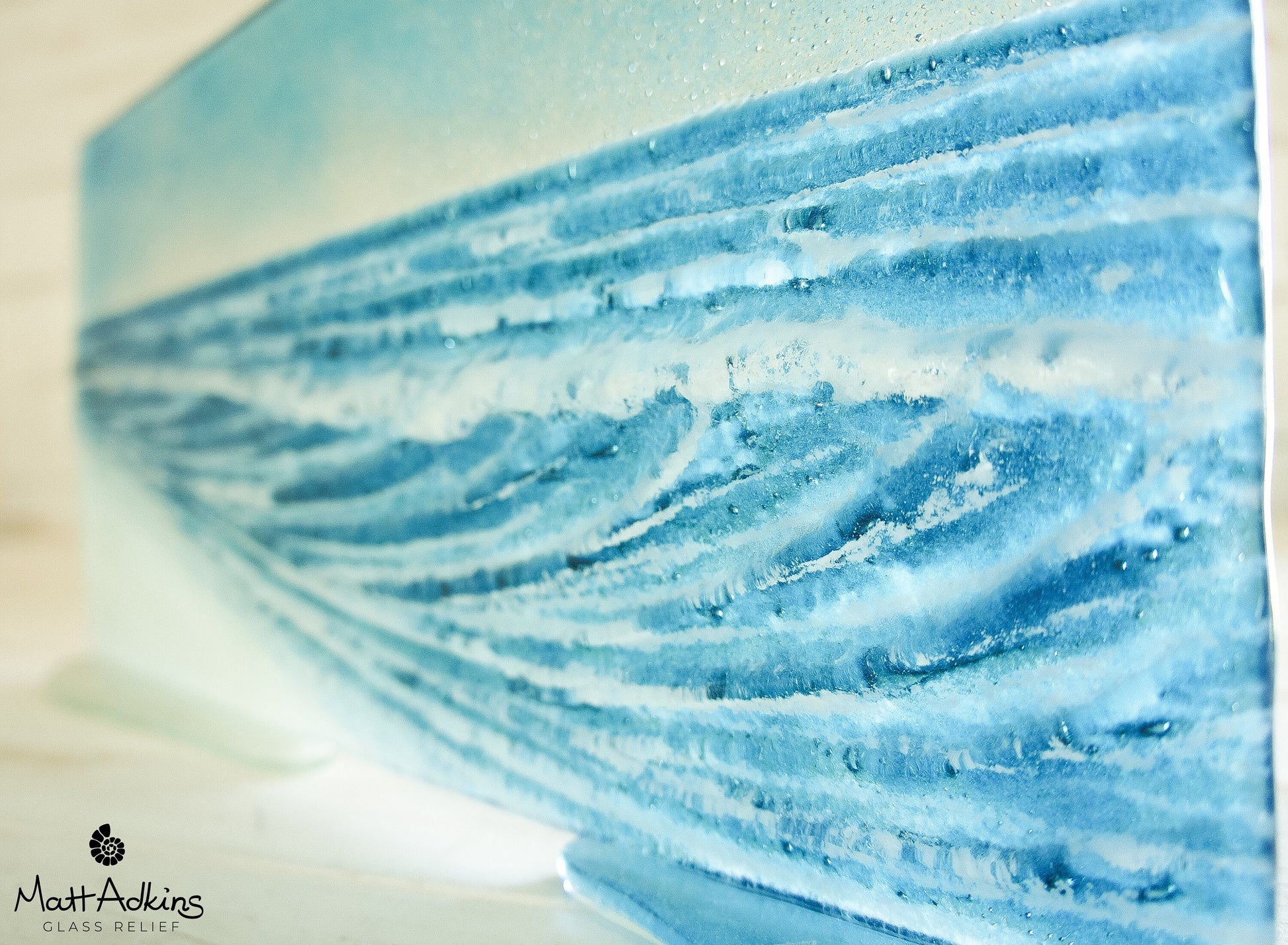 2 Wave Glass Art Stands 40x20cm(16x8") each, Wave Panels with and without Sun, Fused Glass Sea Art, Coastal Art, Ocean Glass Art Sculpture