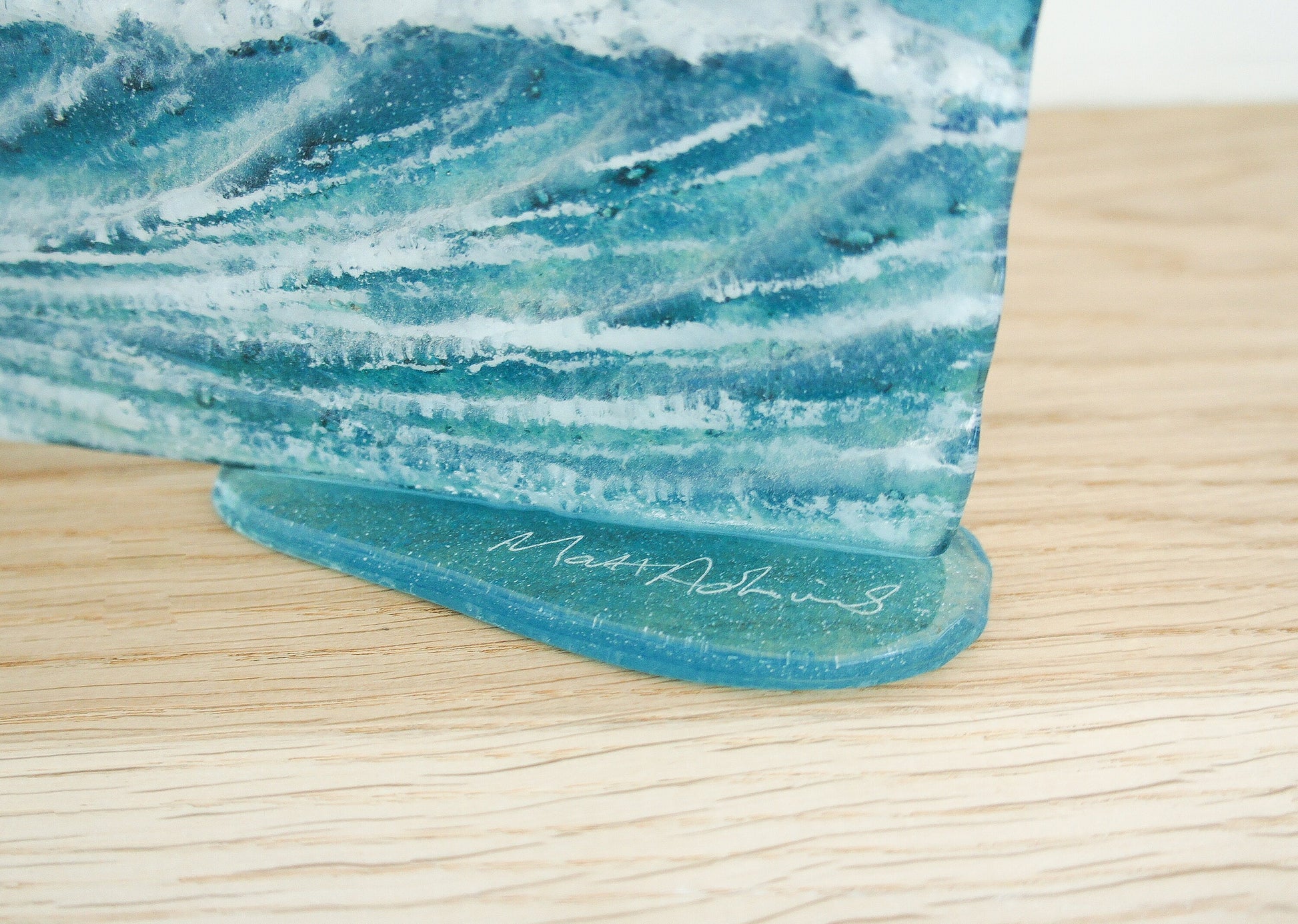 2 Wave Glass Art Stands 40x20cm(16x8") each, Wave Panels with and without Sun, Fused Glass Sea Art, Coastal Art, Ocean Glass Art Sculpture