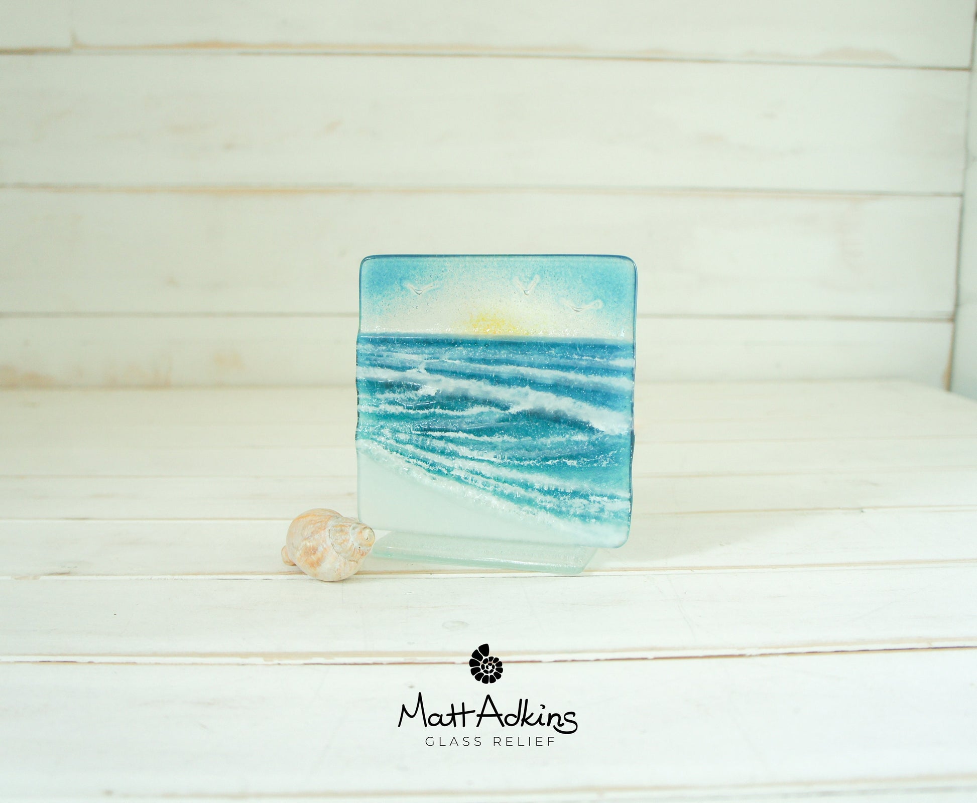 glass wave suncatcher, coastal glass art