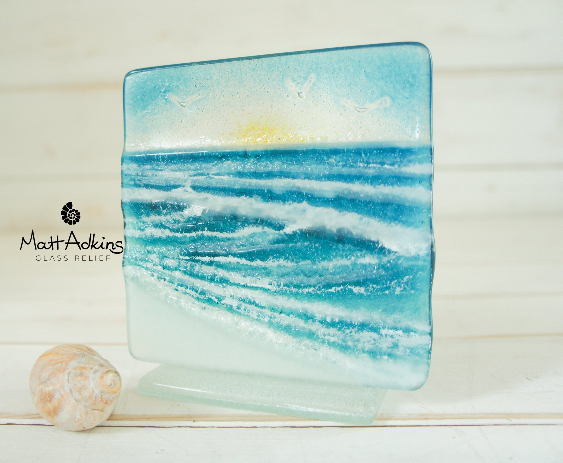 glass wave suncatcher, coastal glass art