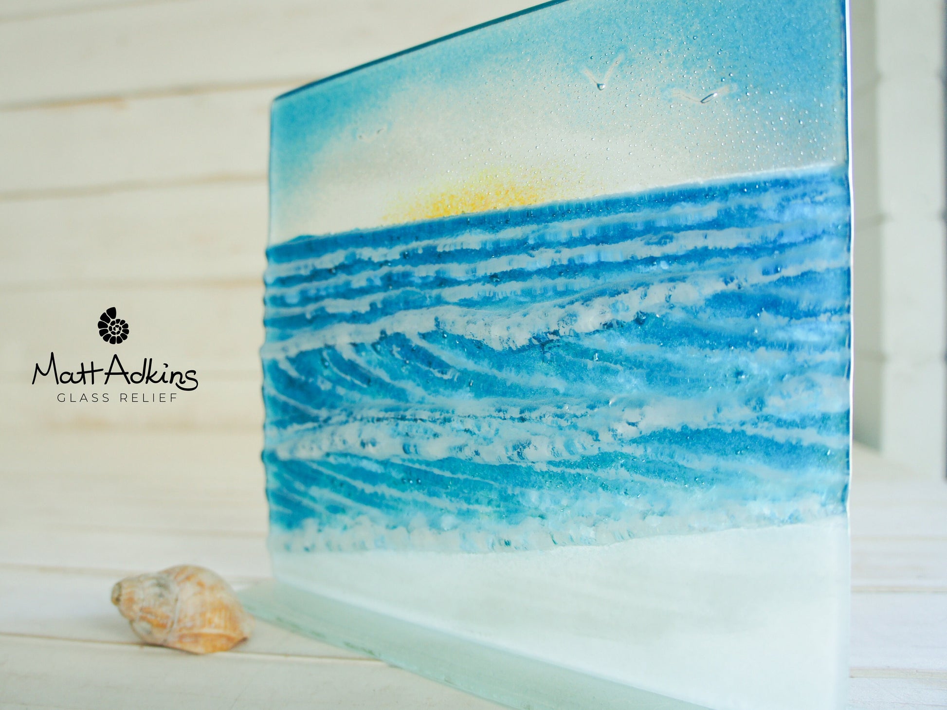 Square Wave Stand Sun 22x20cm(8 1/2x7 3/4"), Breaking Glass Wave, Teal Wave Sea Art, Fused Glass Art, Sea Glass Art, Wave Model 3 Sun