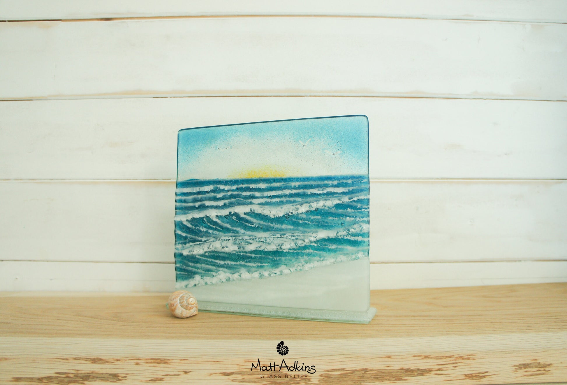 Square Wave Stand Sun 22x20cm(8 1/2x7 3/4"), Breaking Glass Wave, Teal Wave Sea Art, Fused Glass Art, Sea Glass Art, Wave Model 3 Sun