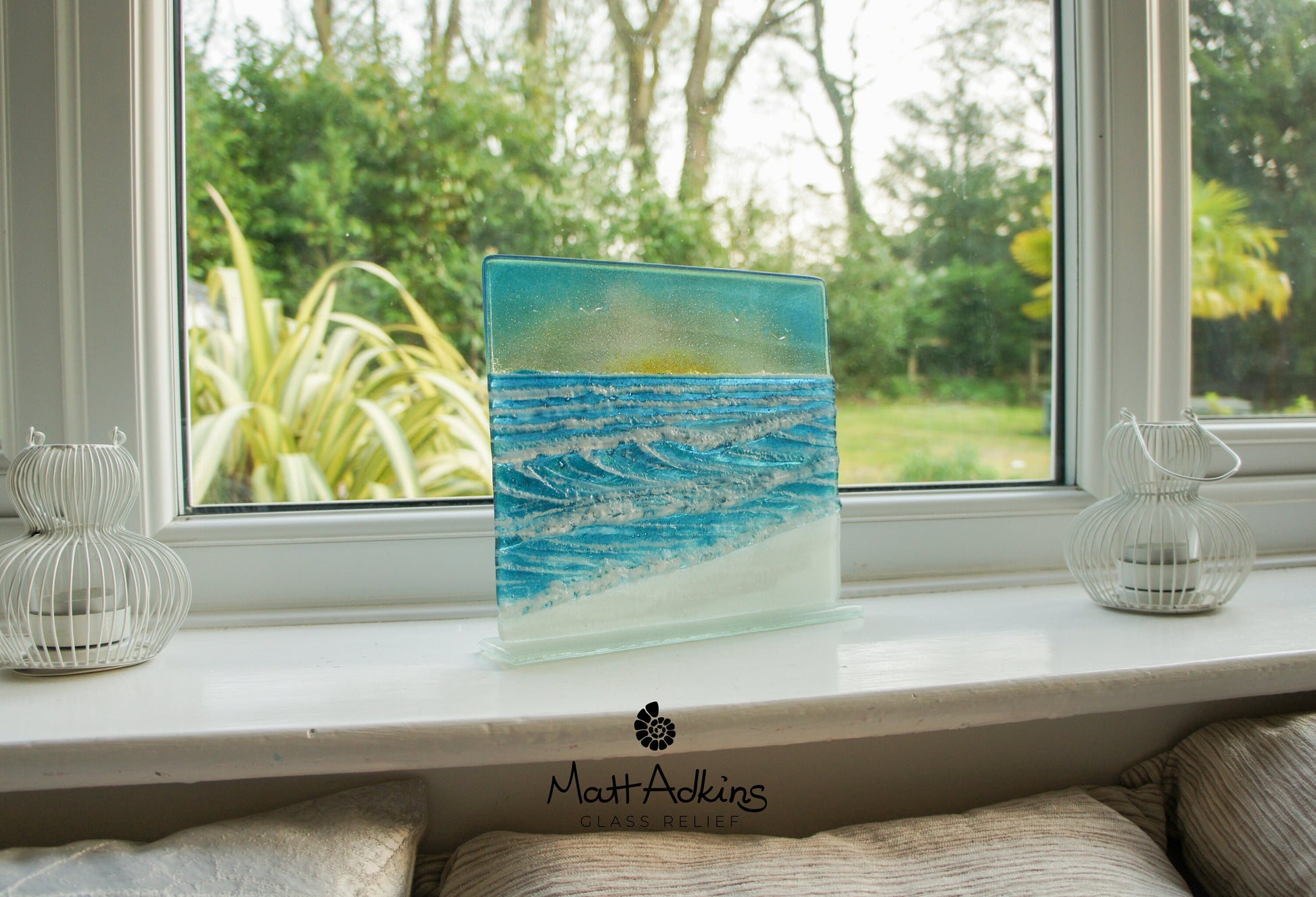 Square Wave Stand Sun 22x20cm(8 1/2x7 3/4"), Breaking Glass Wave, Teal Wave Sea Art, Fused Glass Art, Sea Glass Art, Wave Model 3 Sun