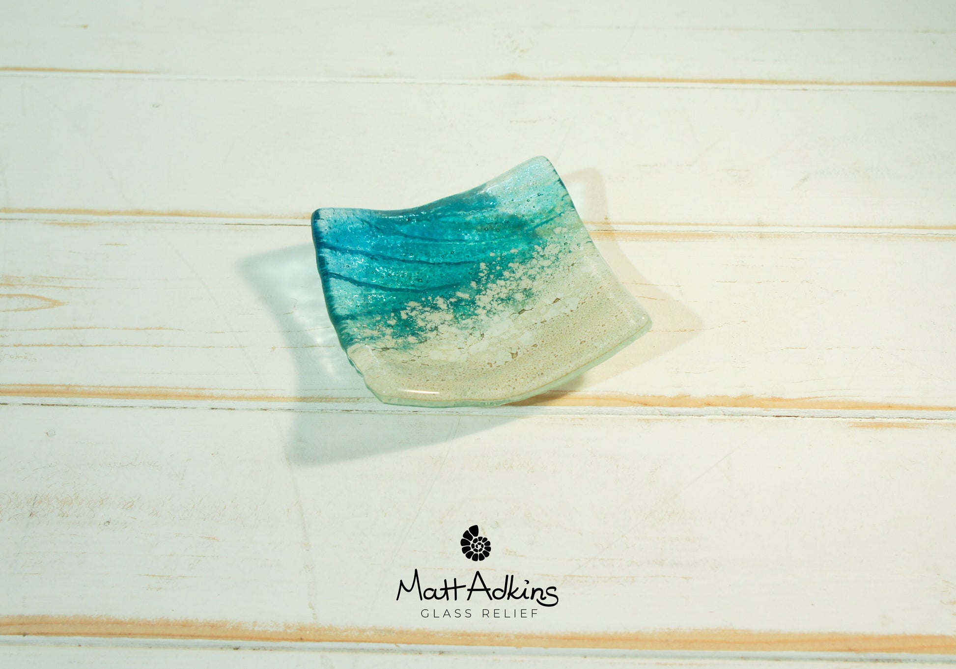 Sea Turquoise Blue handmade Ring Dish 10cm, fused glass trinket, coastal ring dish, fossil handmade dish, teal dish, seabed dish, ring holder, turquoise dish, coastal dish