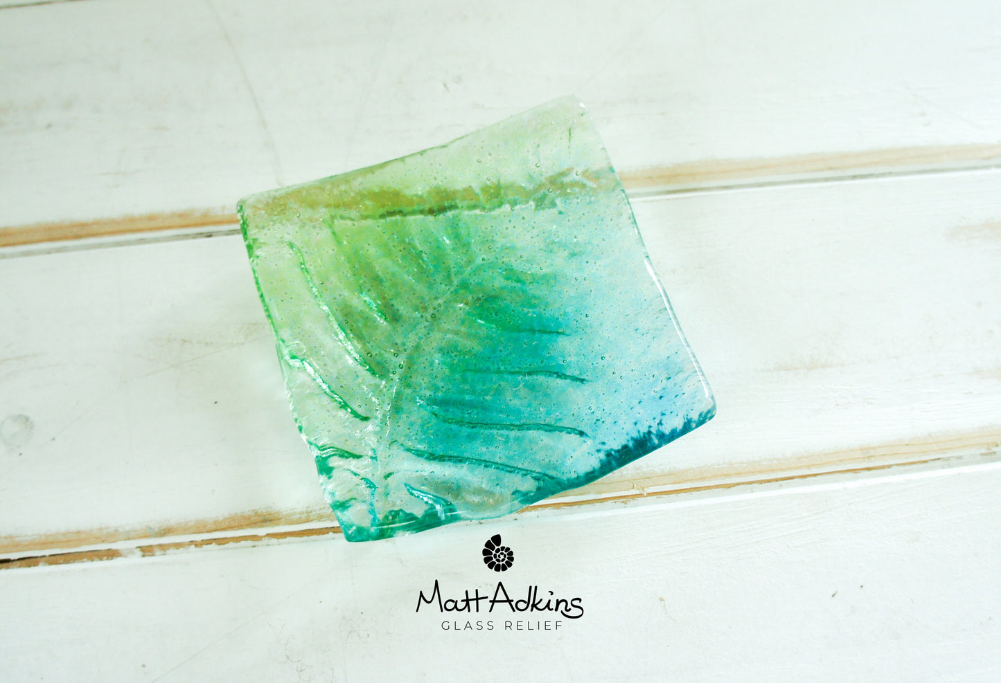 ring dish, candle holder, green trinket, glass teal dish, handmade fused glass leaf dish