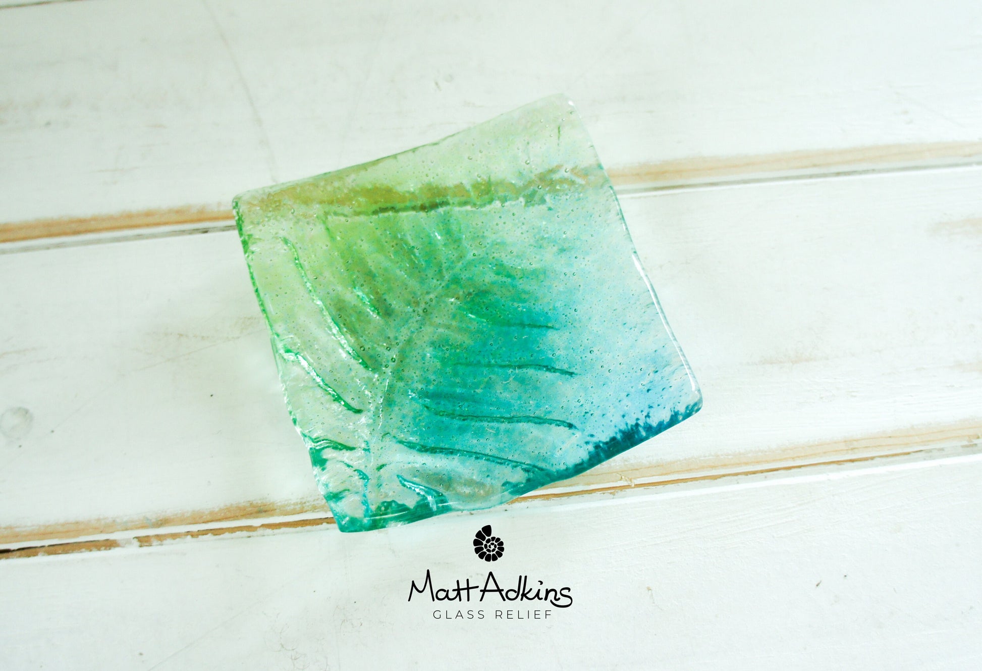 ring dish, candle holder, green trinket, glass teal dish, handmade fused glass leaf dish