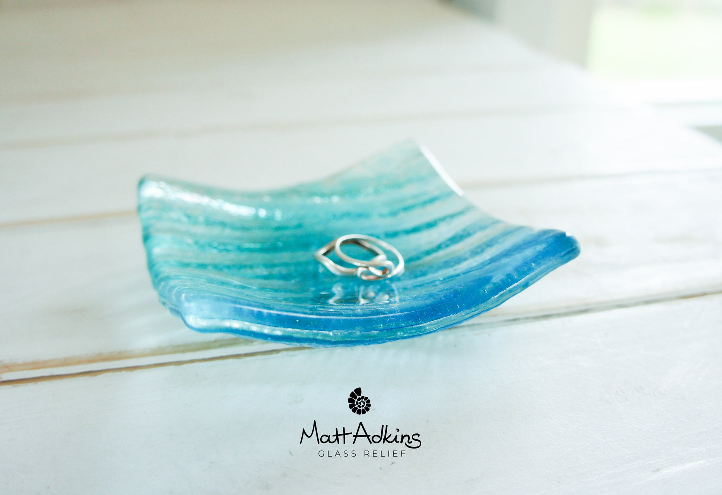 bathroom decor, fused glass trinket, ring dish, handmade dish, teal dish, seabed dish, ring holder, turquoise dish, coastal dish