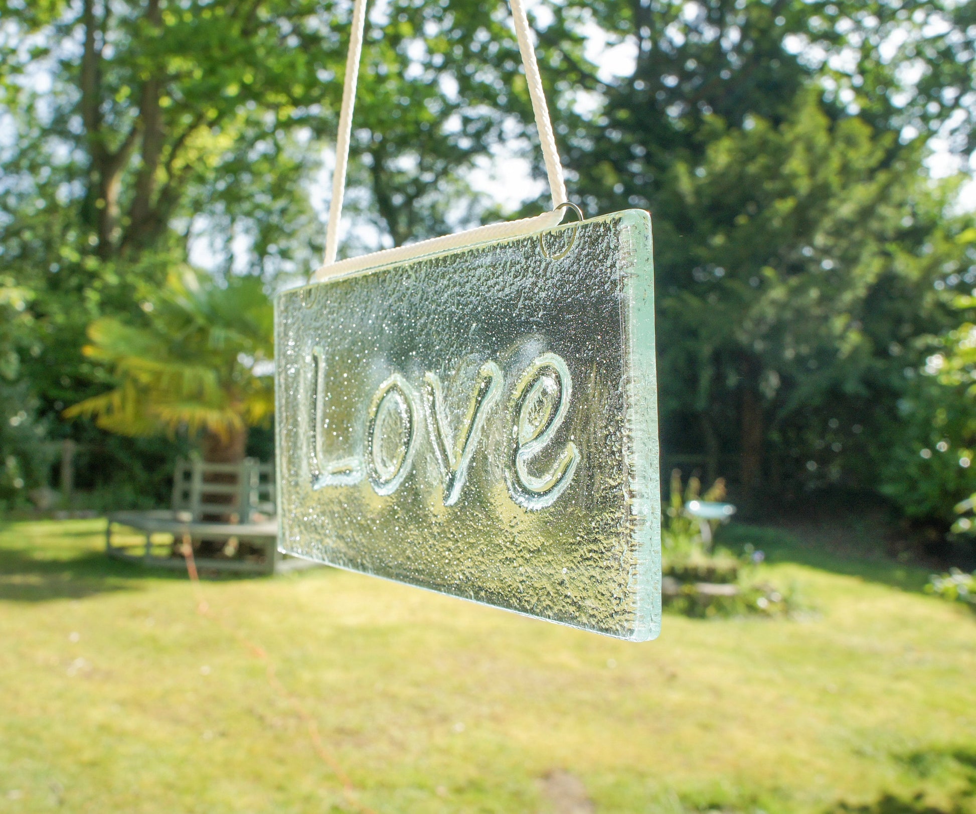 Love Suncatcher 20x10cm(8x4")| Love Sign Fused Glass Clear Hanging Suncatcher | love word sign | Handmade Window Decoration Art