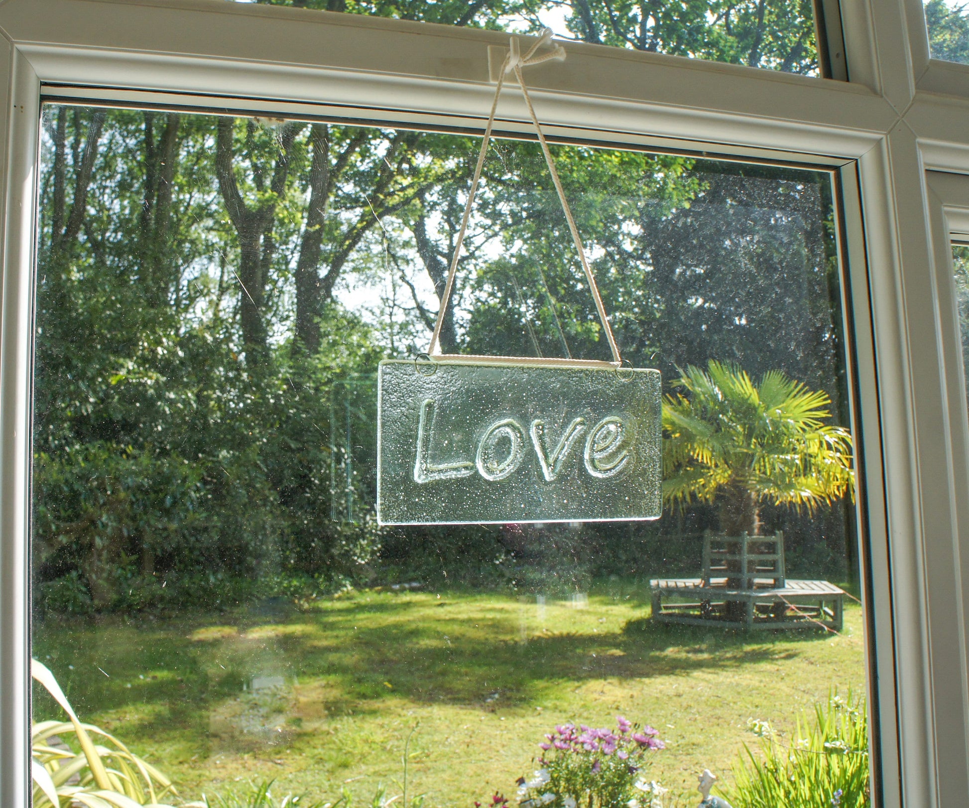 Love Suncatcher 20x10cm(8x4")| Love Sign Fused Glass Clear Hanging Suncatcher | love word sign | Handmade Window Decoration Art