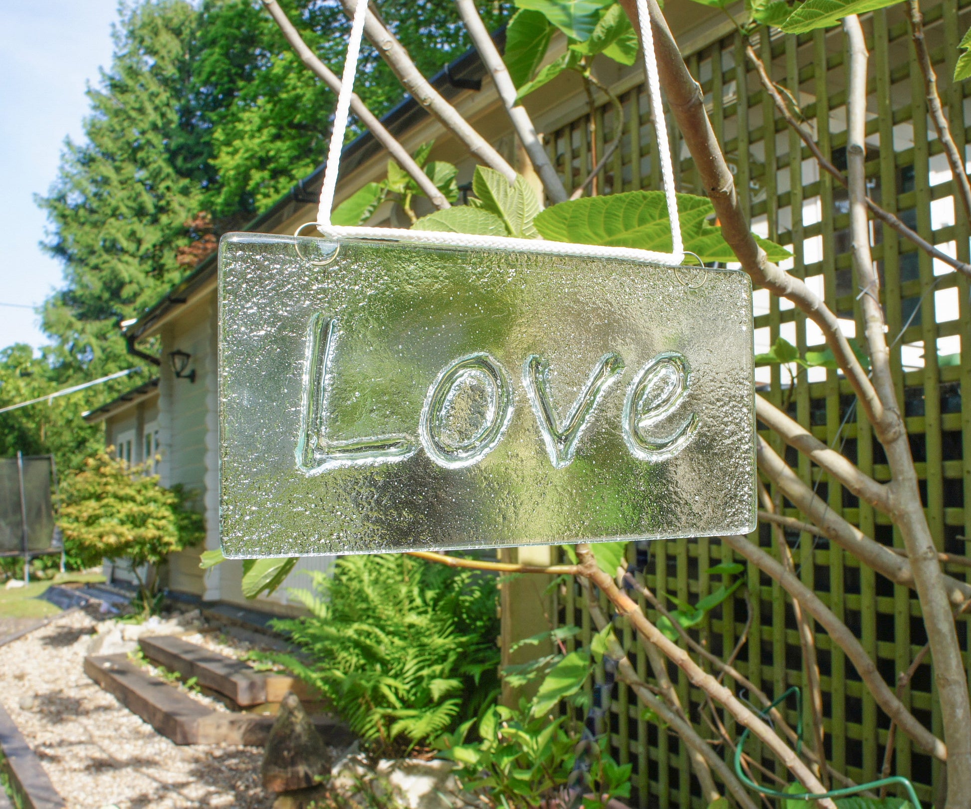 Love Suncatcher 20x10cm(8x4")| Love Sign Fused Glass Clear Hanging Suncatcher | love word sign | Handmade Window Decoration Art
