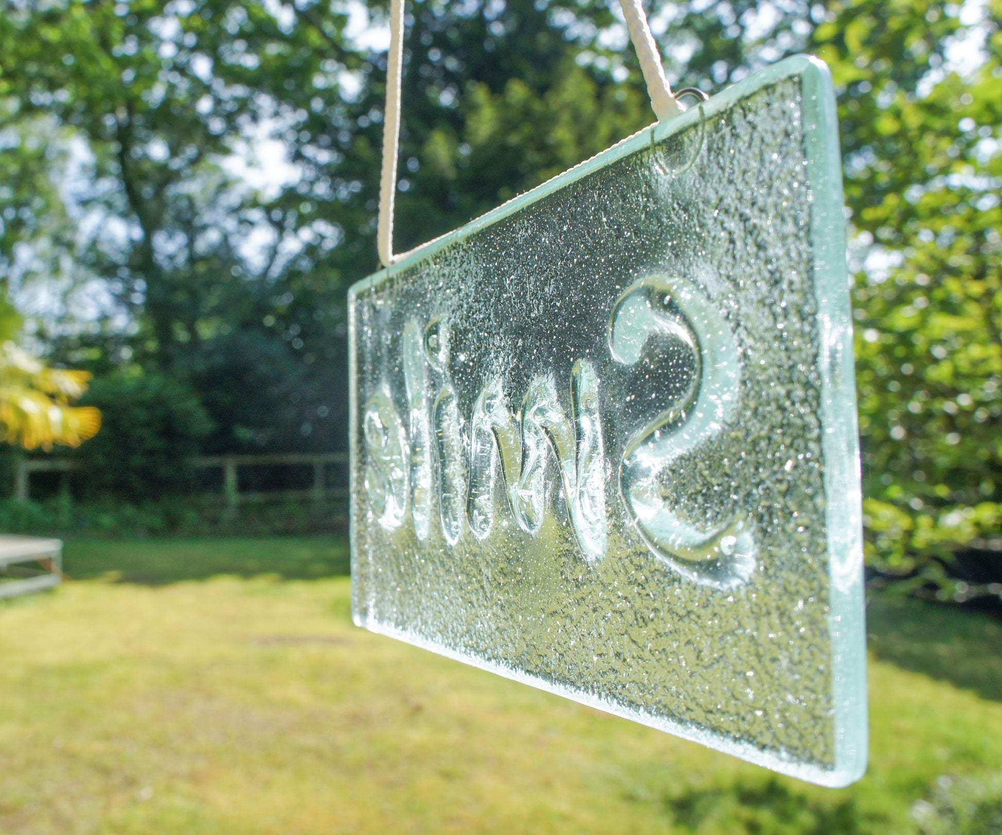 Smile Suncatcher 20x10cm(8x4")| Smile Sign Fused Glass Clear Hanging Suncatcher | smile word sign | Handmade Window Decoration Art